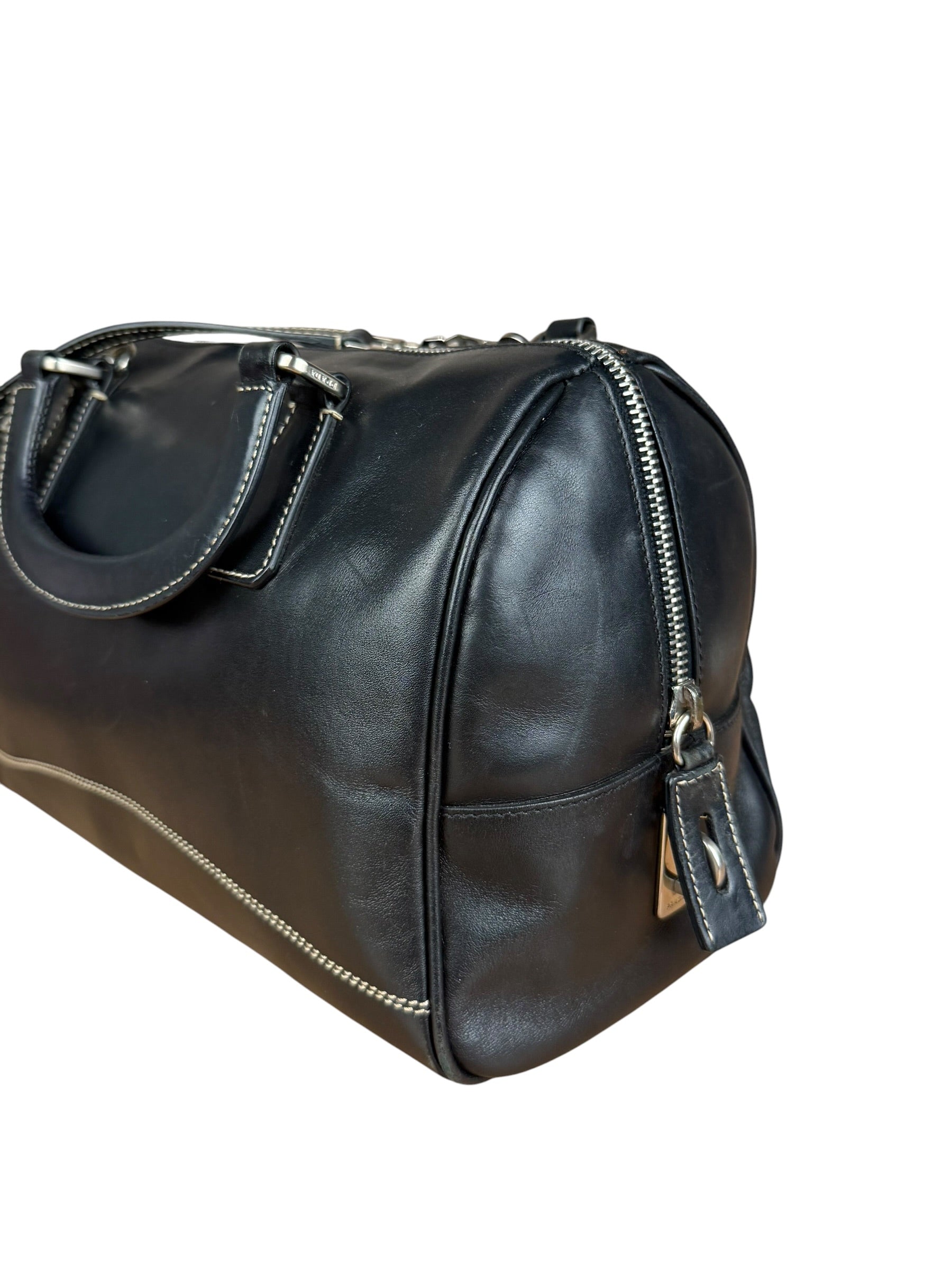 Prada Vintage Black Leather Mini Boston Bag