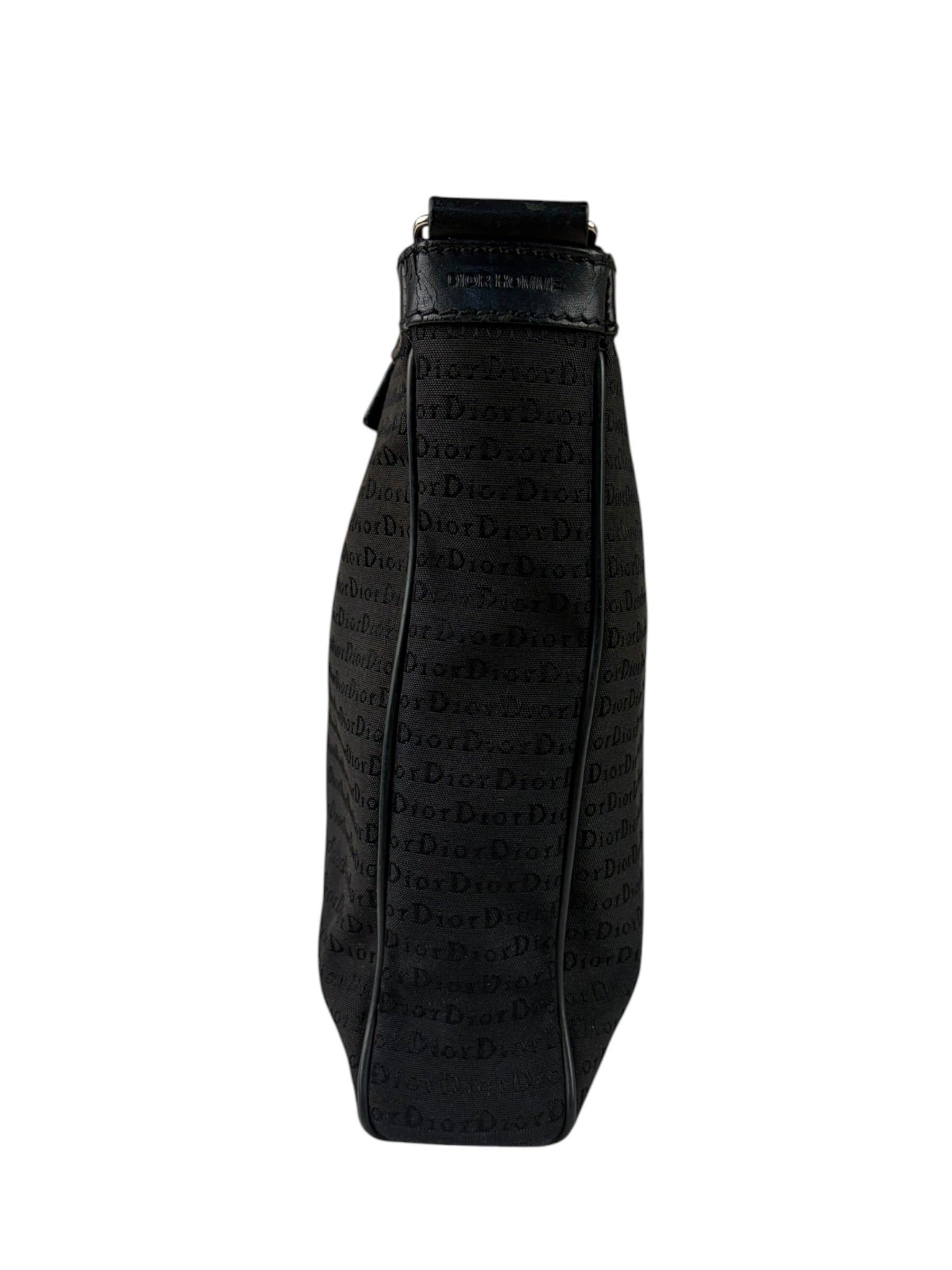 Christian Dior Black Leather Trim Canvas Dior Print Crossbody Bag