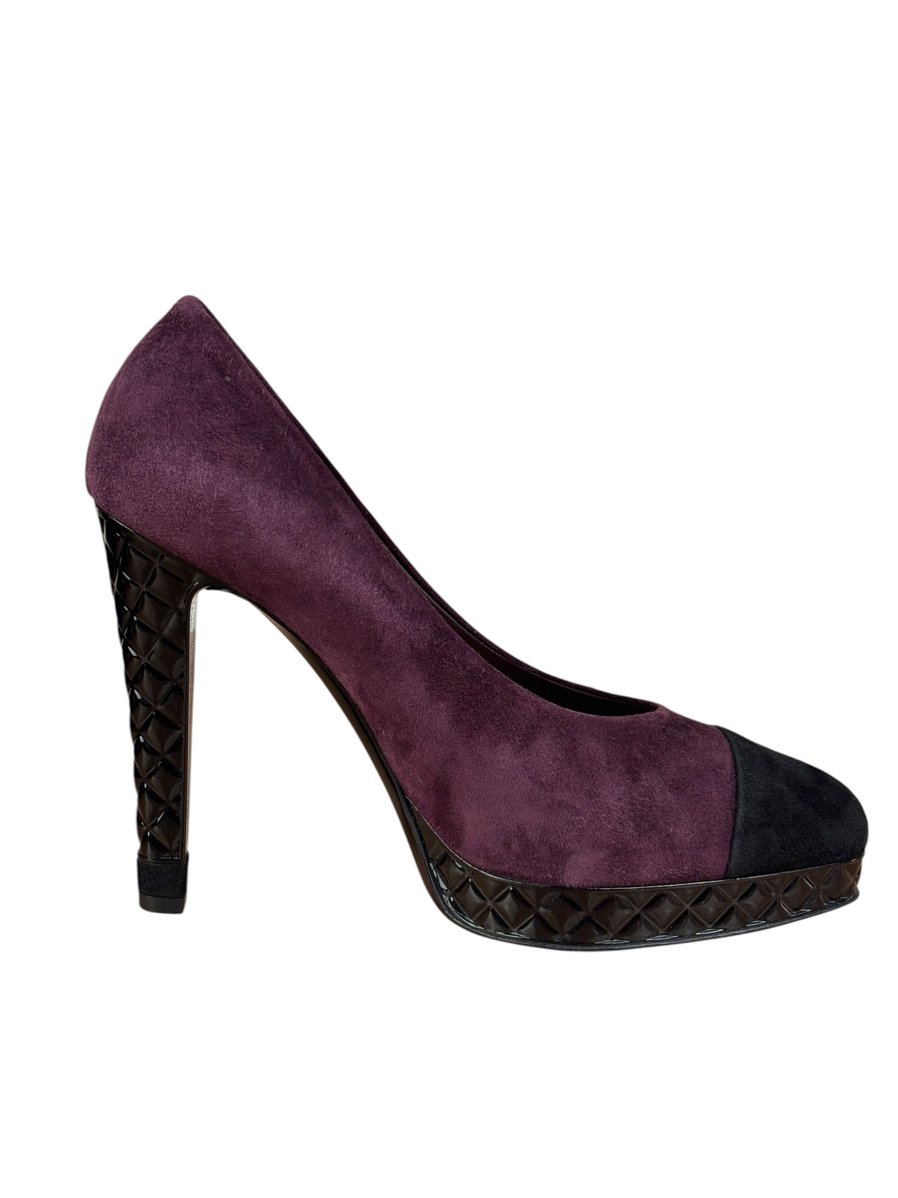 Chanel Two-Tone Suede Cap-Toe Platform Pumps