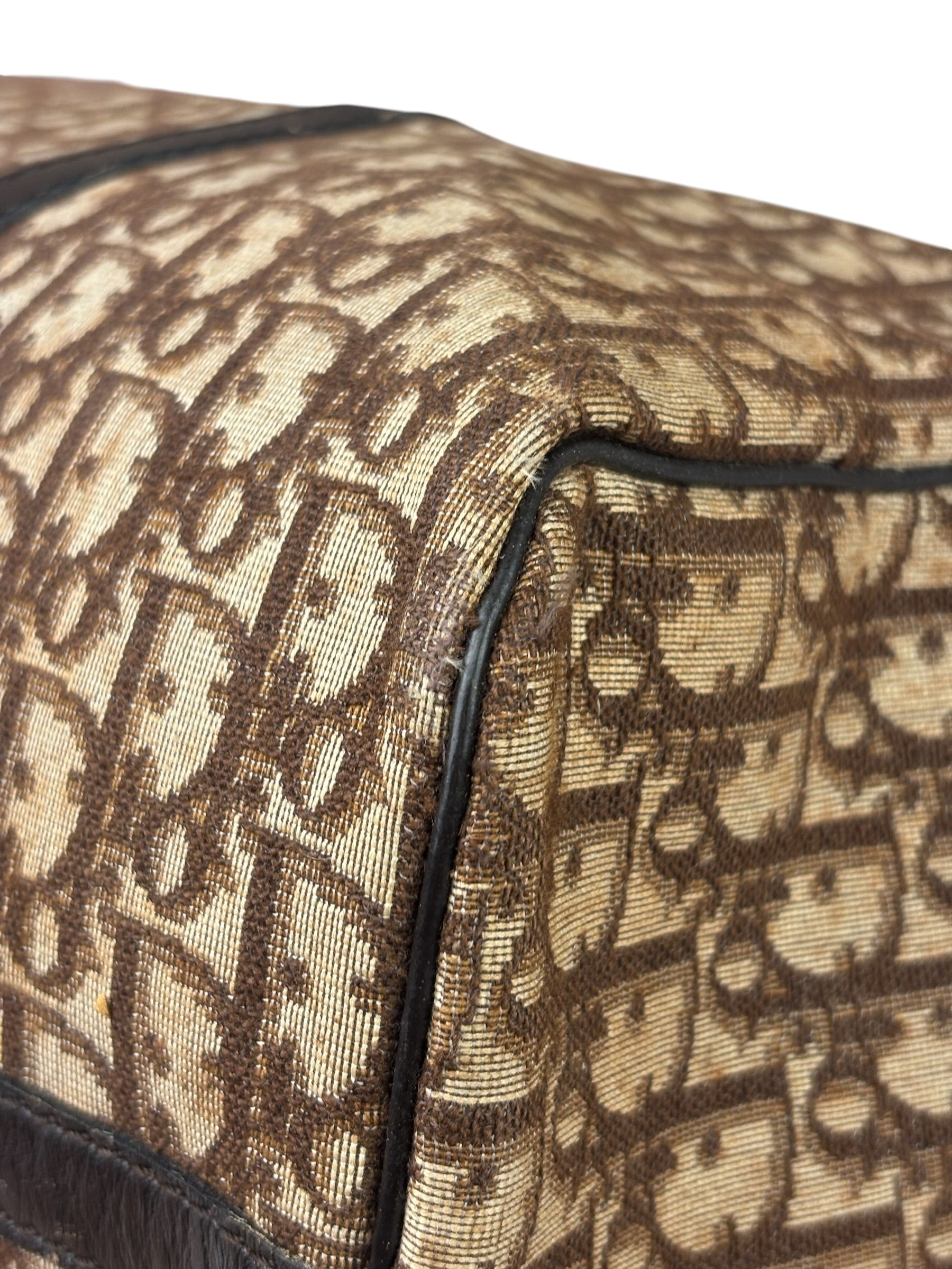 Christian Dior Brown Leather Trim Trotter Boston Bag