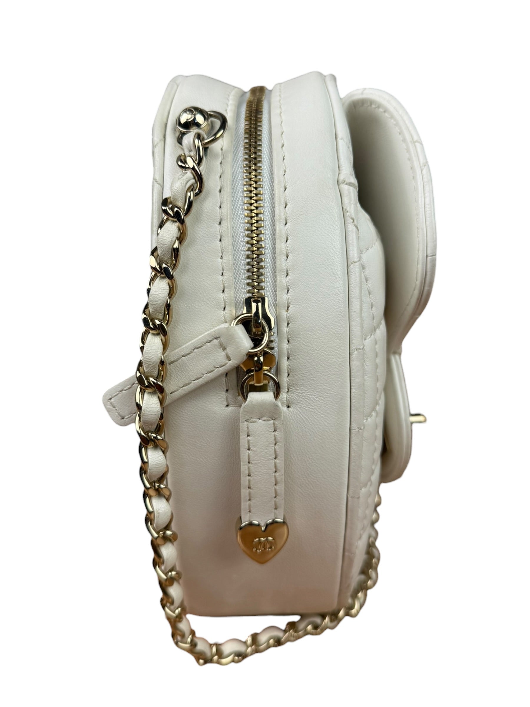 Chanel CC In Love White Quilted Leather Heart Bag 2022
