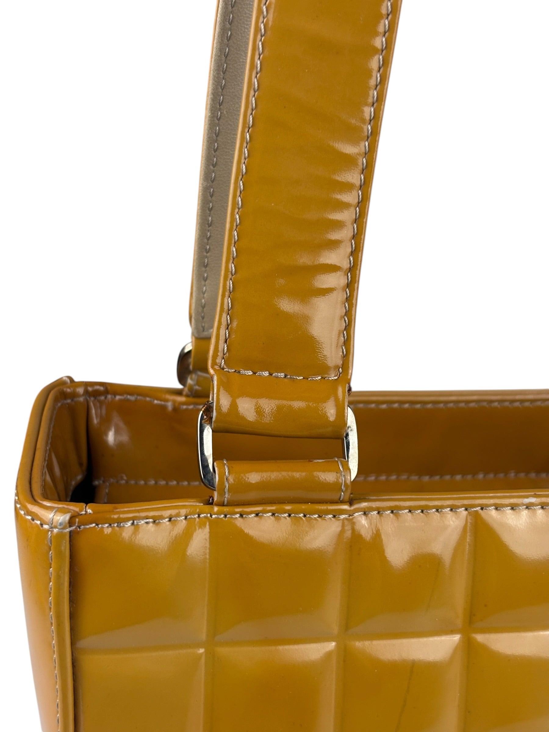 Chanel Vintage Yellow Leather Chocolate Bar Patent Tote Bag 2002