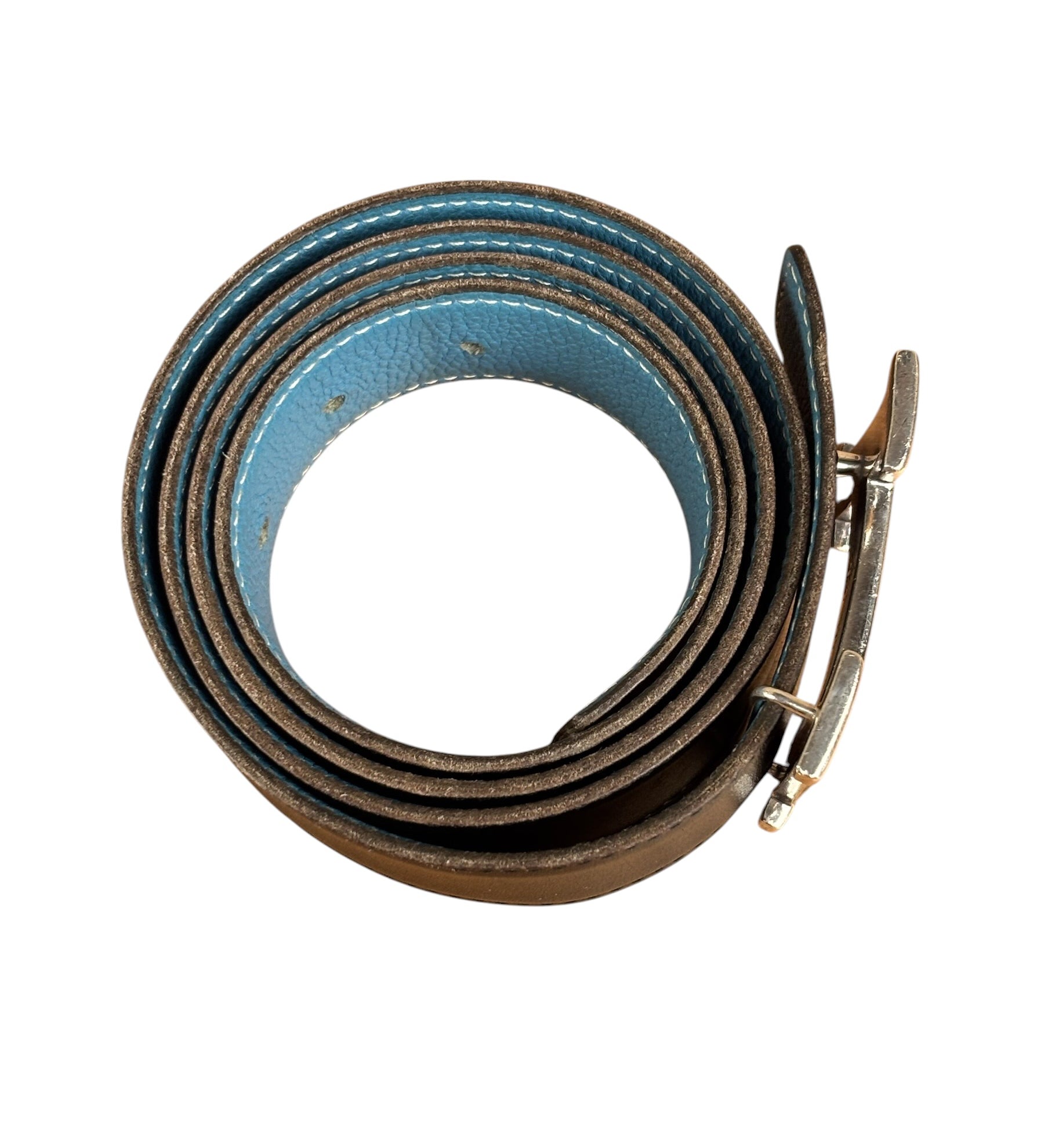 Hermes Tuareg H Solid Silver Buckle Black/Blue Belt
