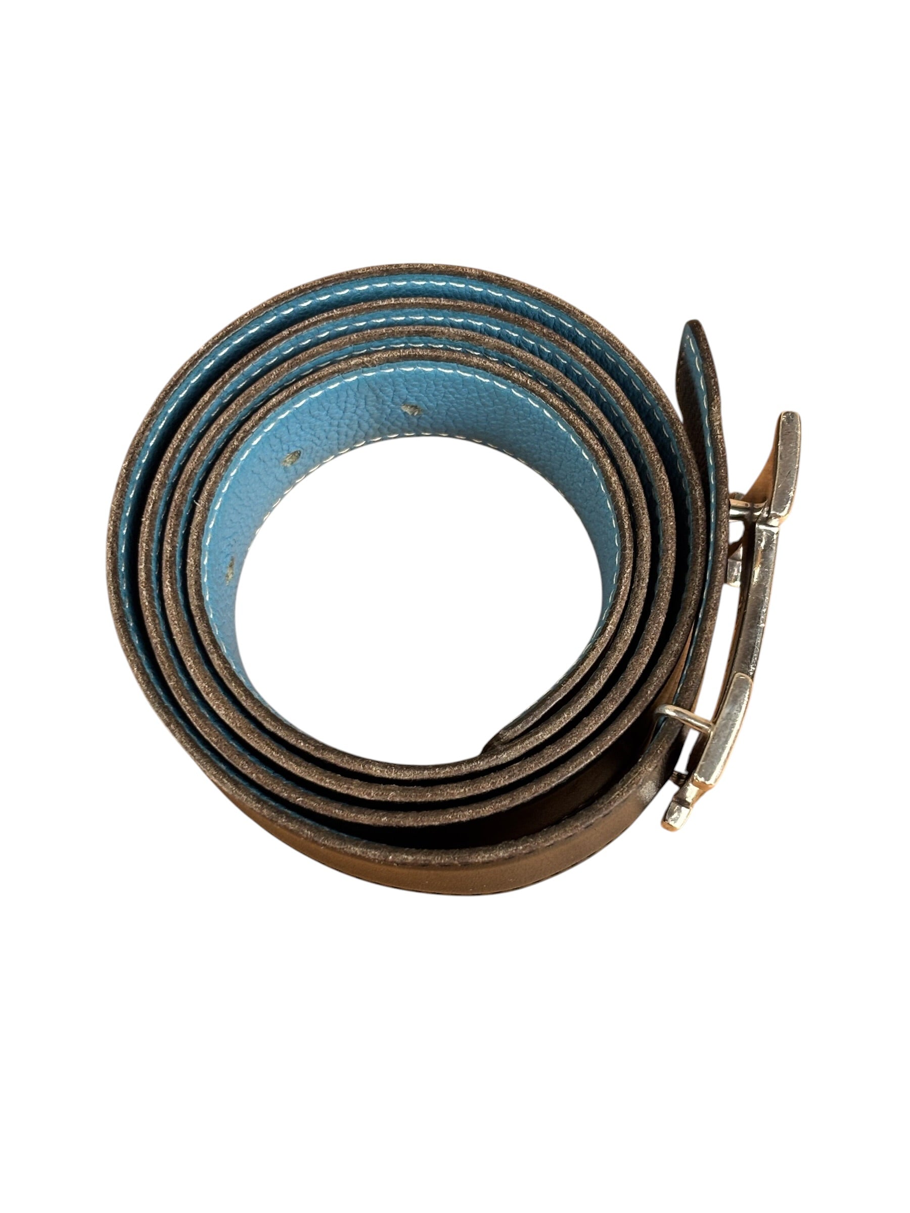 Hermes Tuareg H Solid Silver Buckle Black/Blue Belt
