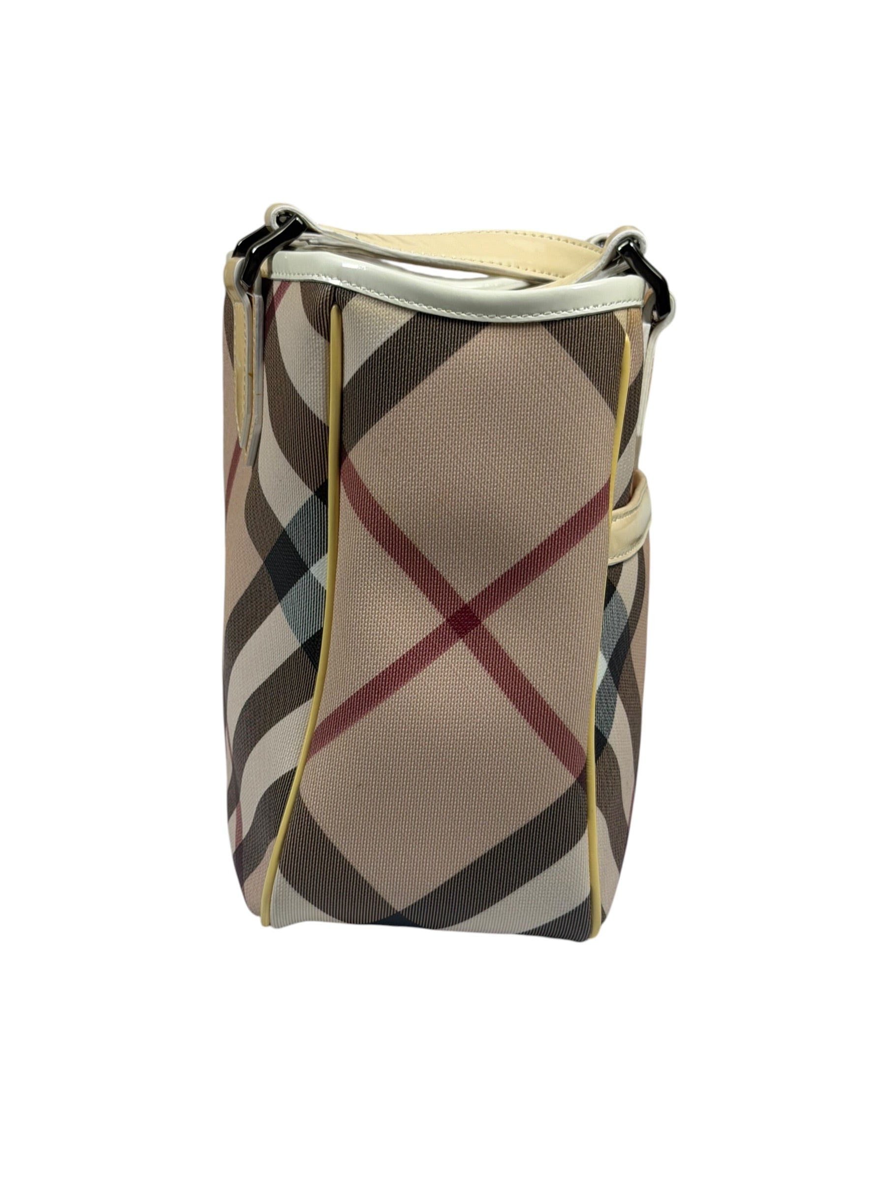 Burberry Beige Nova Check Canvas Patent Leather Tote Bag