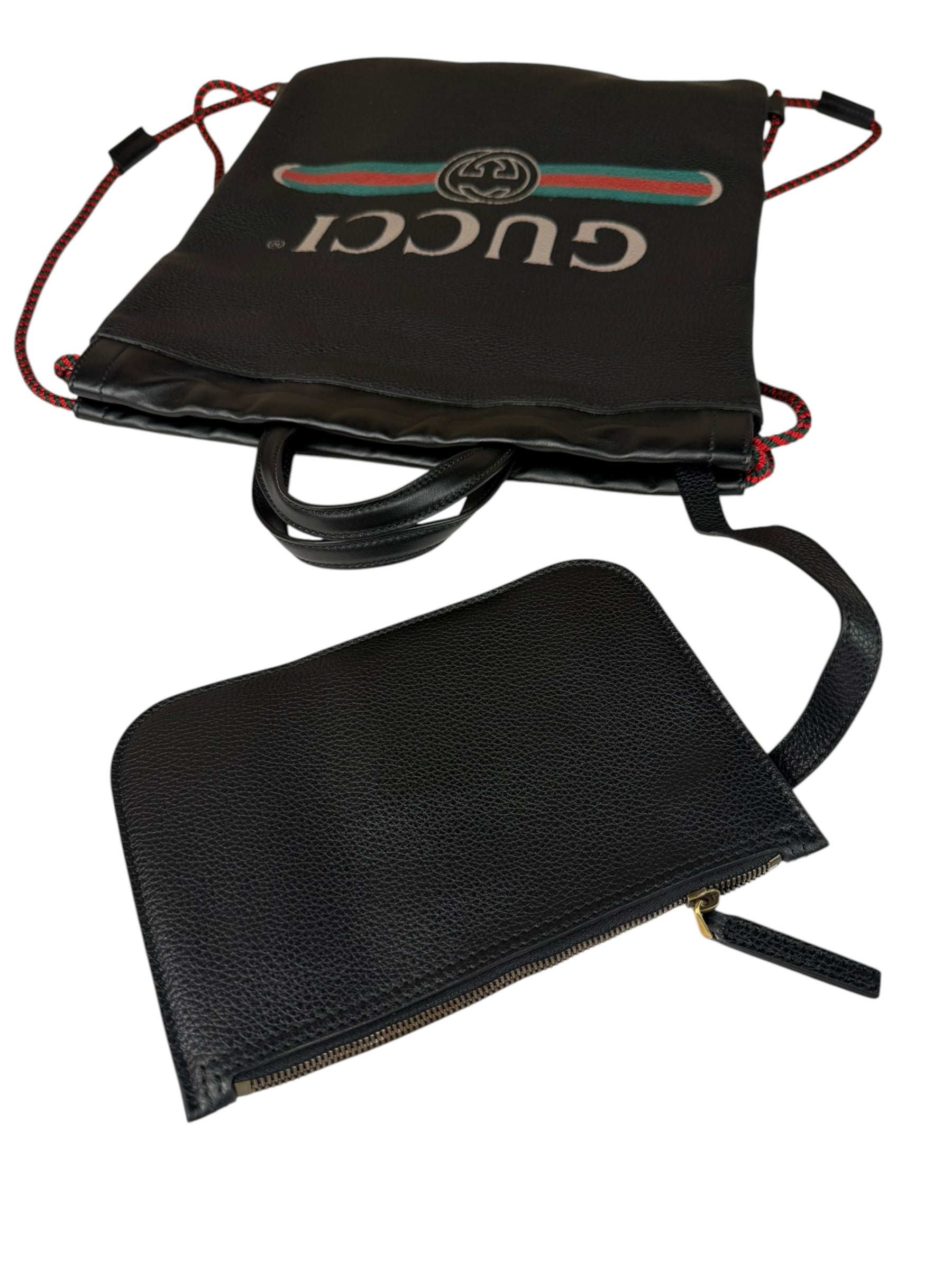 Gucci Black Leather Drawstring Backpack