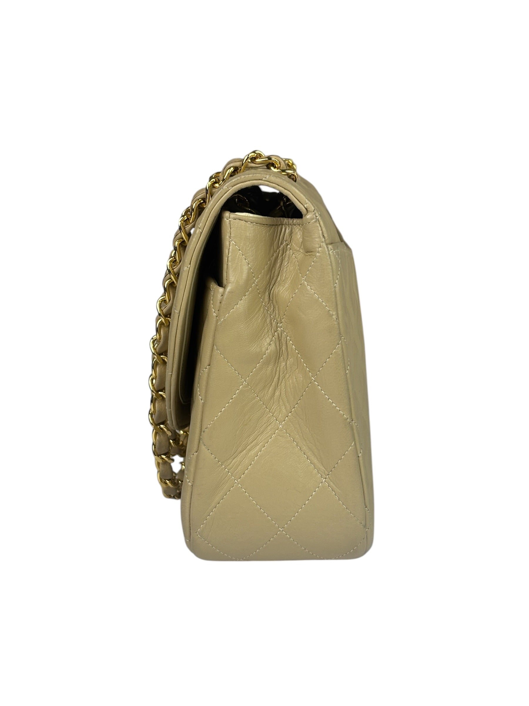Chanel Beige Quilted Lambskin Flap Bag 90's