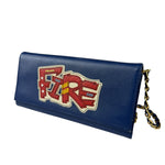Prada Blue Saffiano Leather Fire Flap Wallet On Chain