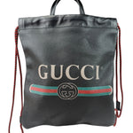 Gucci Black Leather Drawstring Backpack