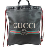 Gucci Black Leather Drawstring Backpack