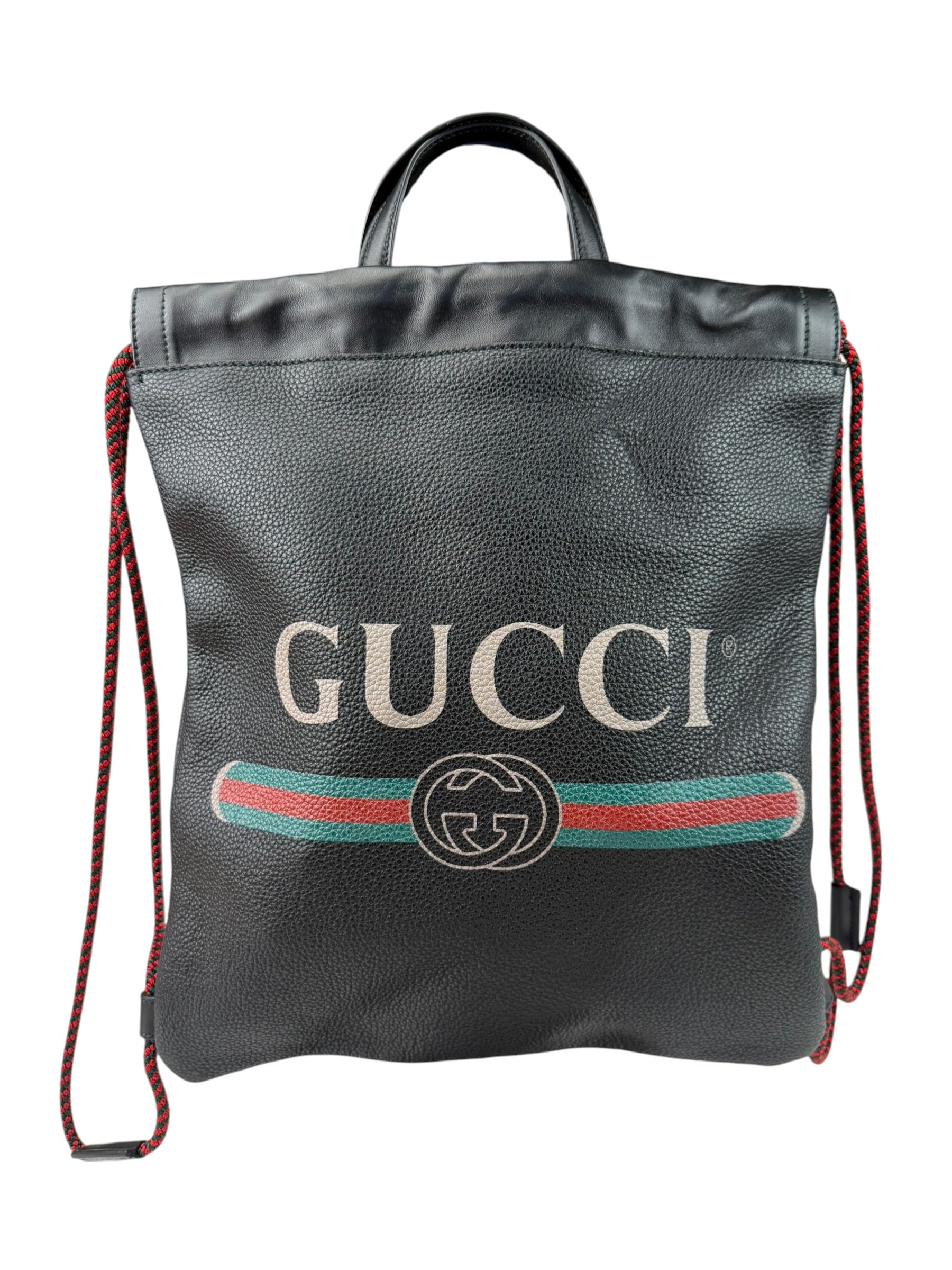 Gucci Black Leather Drawstring Backpack