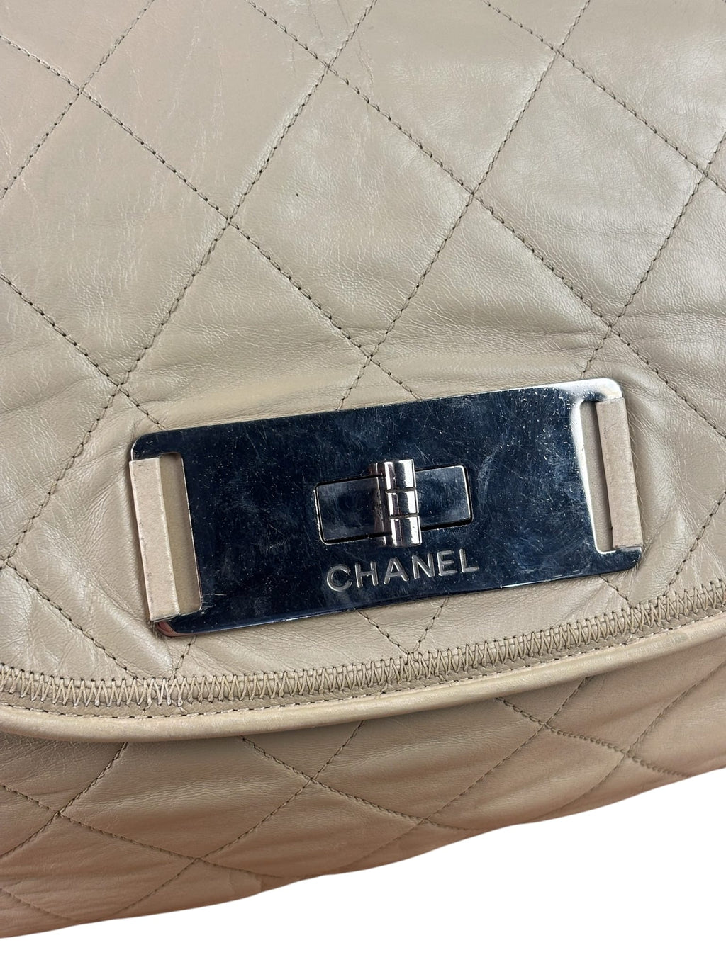 Chanel Beige Quilted Leather East West Accordion Flap Bag 2008