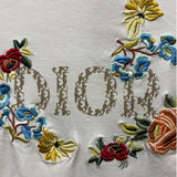 Christian Dior White Floral Embroidered Trotter Logo Short Sleeve T-Shirt