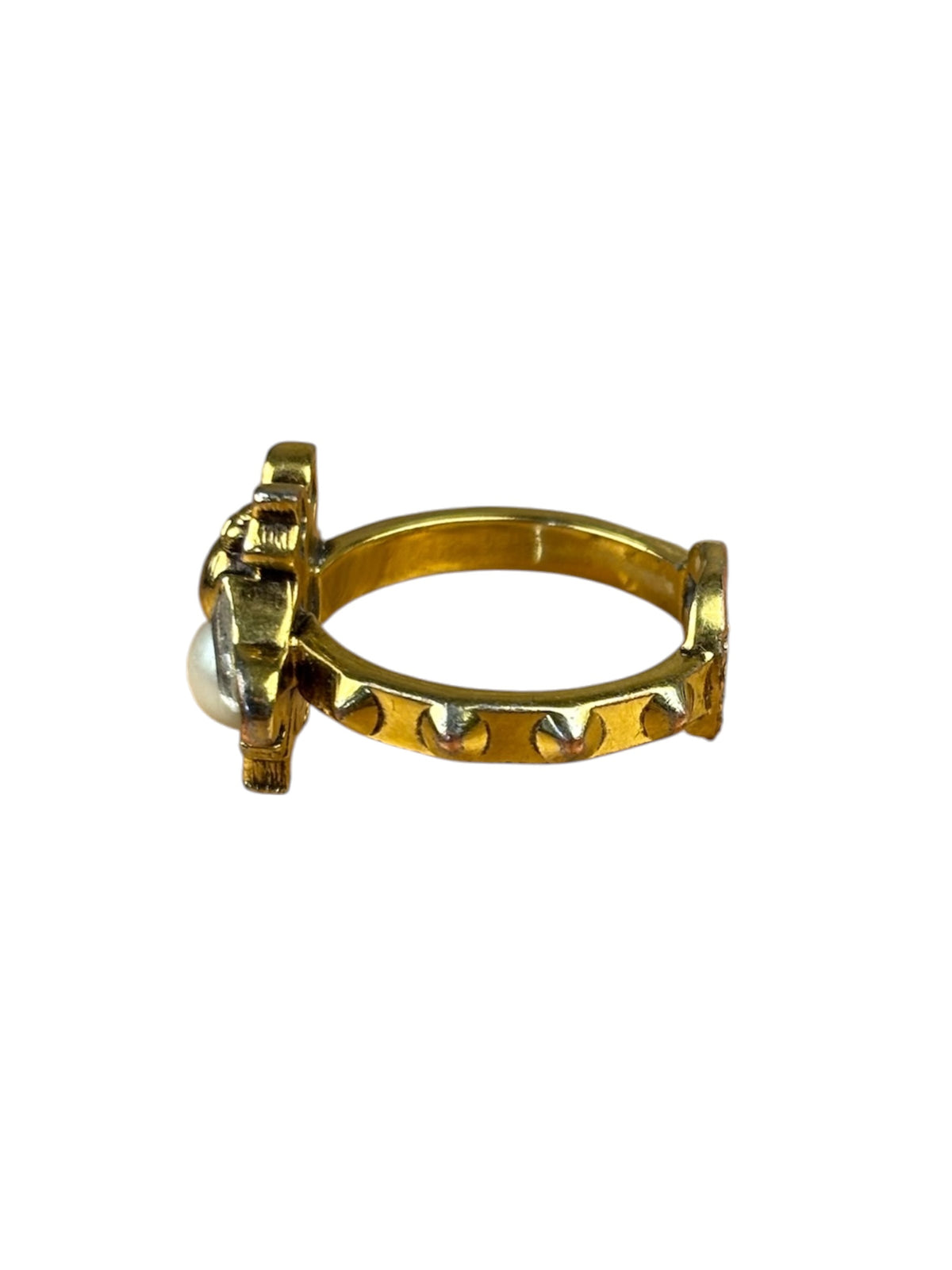Gucci Crystal & Faux Pearl GG Bee Ring