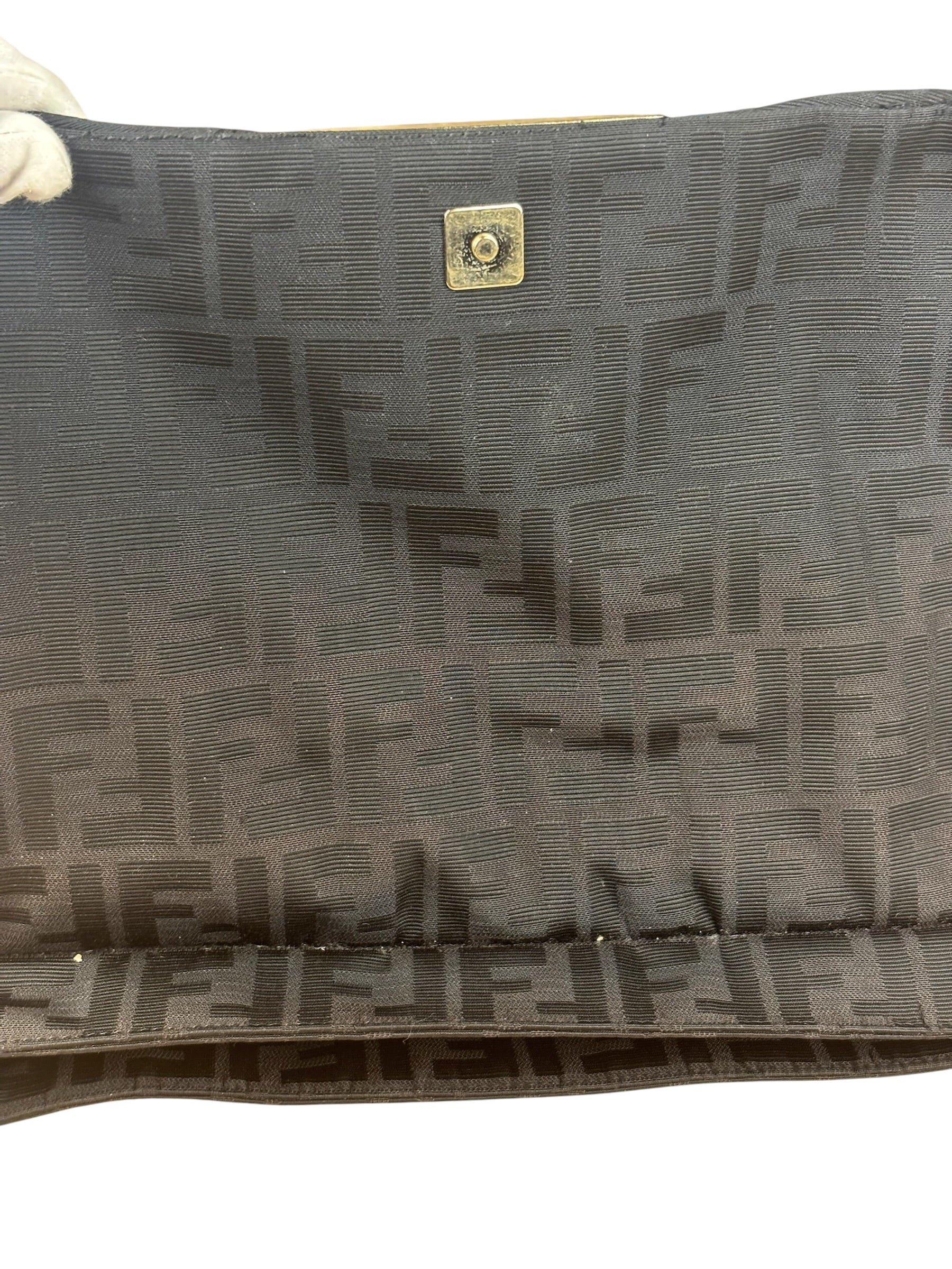 Fendi Black Zucca Canvas Monogram Mia Flap Shoulder Bag
