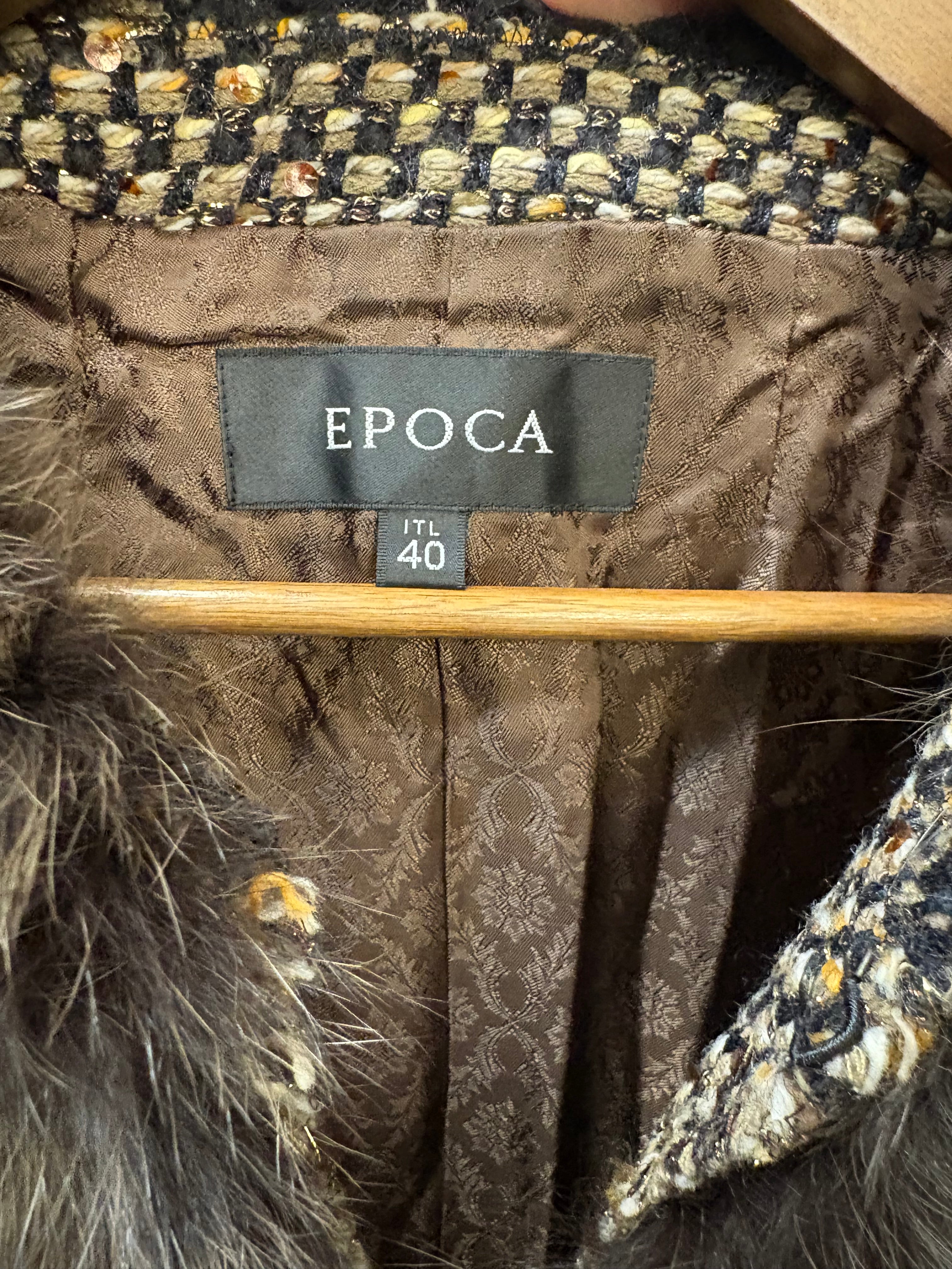 Epoca Tweed Fur Lined Long Coat