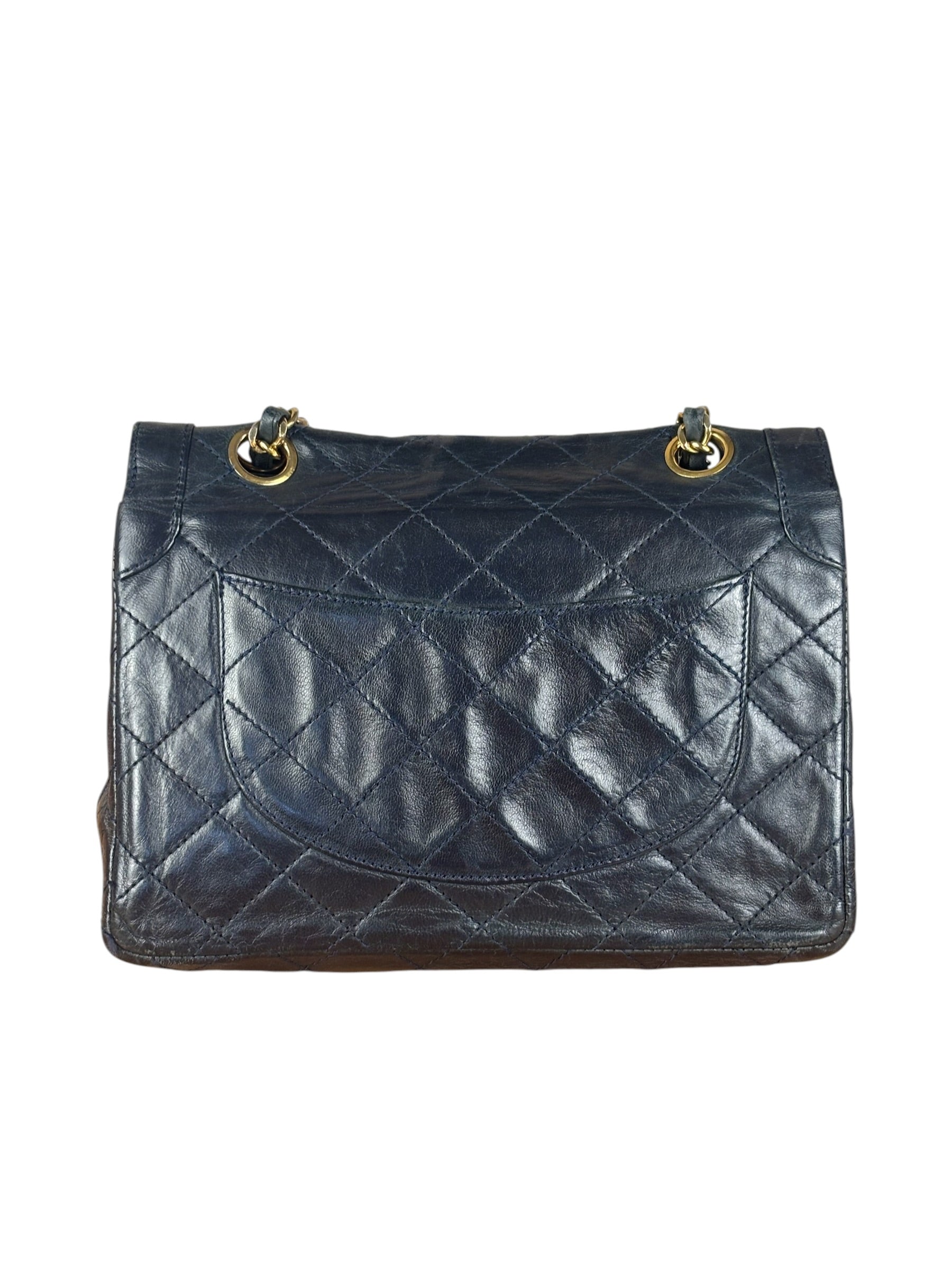 Chanel Dark Navy Quilted Leather Two-Toned CC Double Flap Bag '86-'88