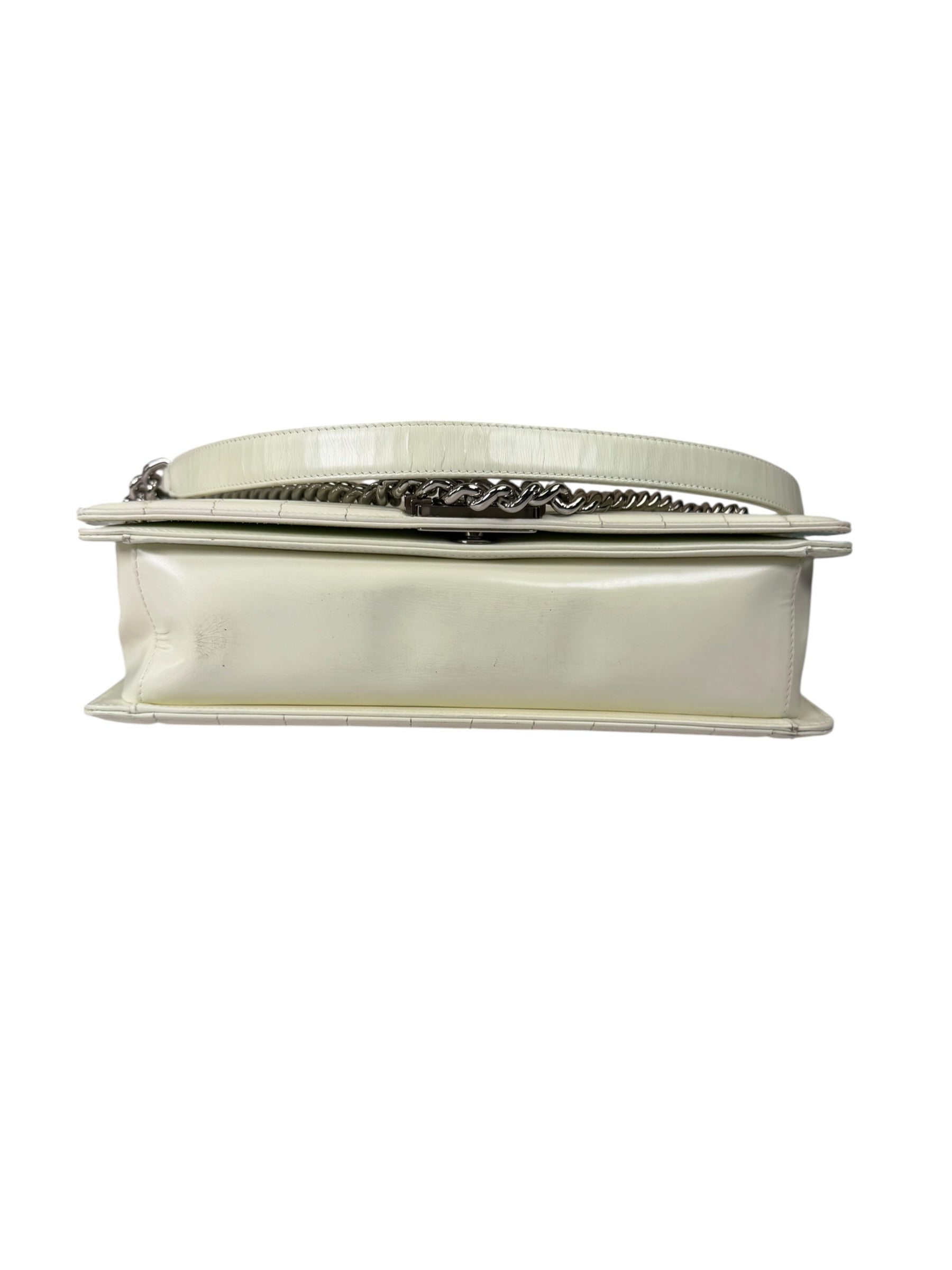 Chanel White Brushed Leather L Boy Bag 2012