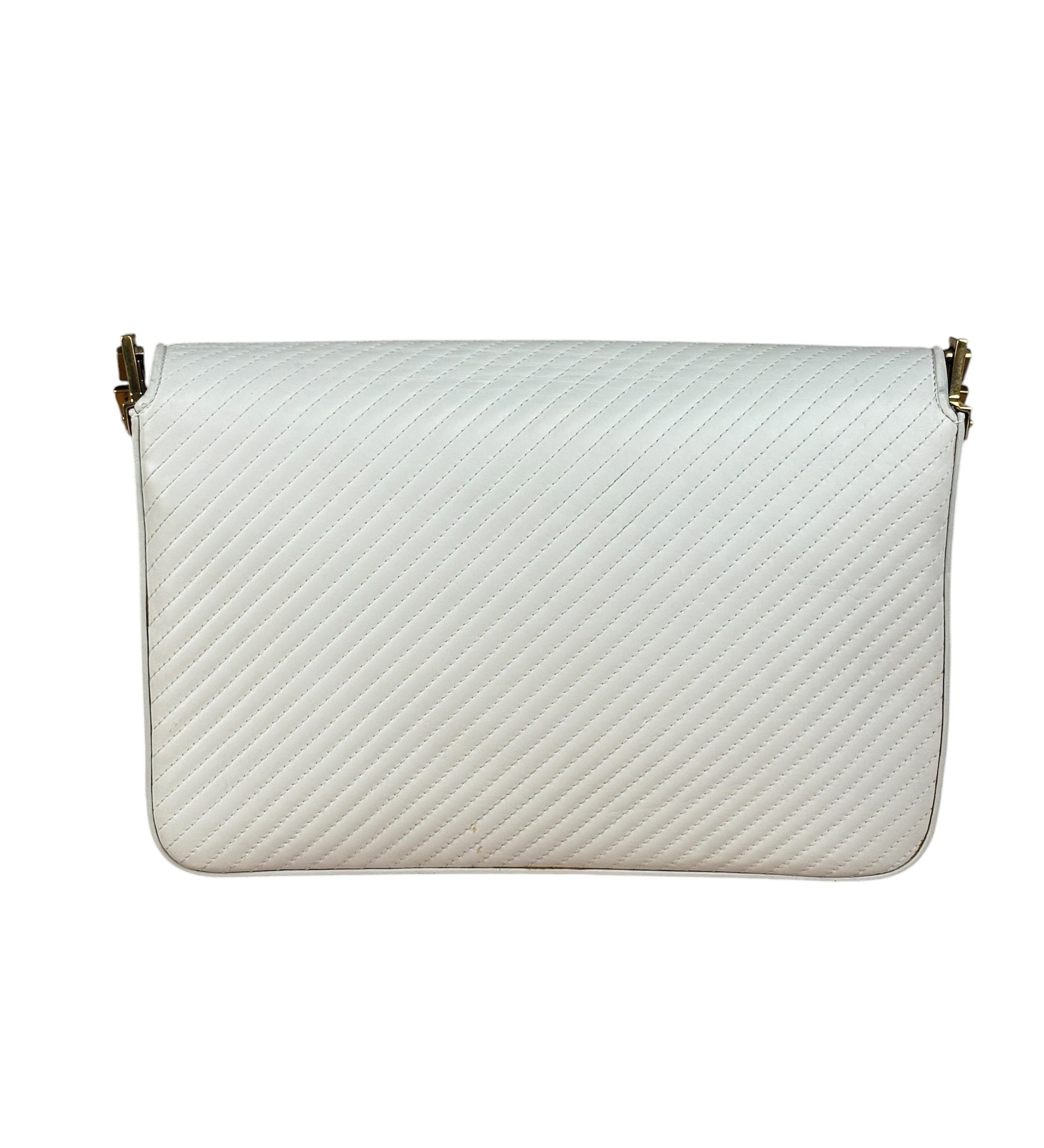 YSL White Chevron Quilted Babylone Chain Flap Shoulder Bag
