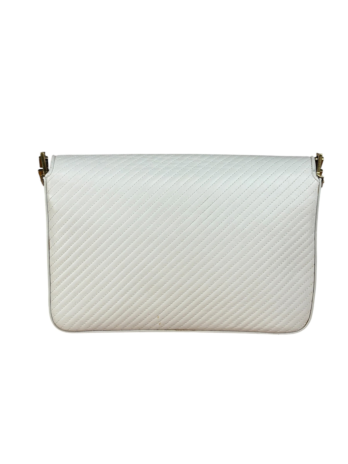 YSL White Chevron Quilted Babylone Chain Flap Shoulder Bag