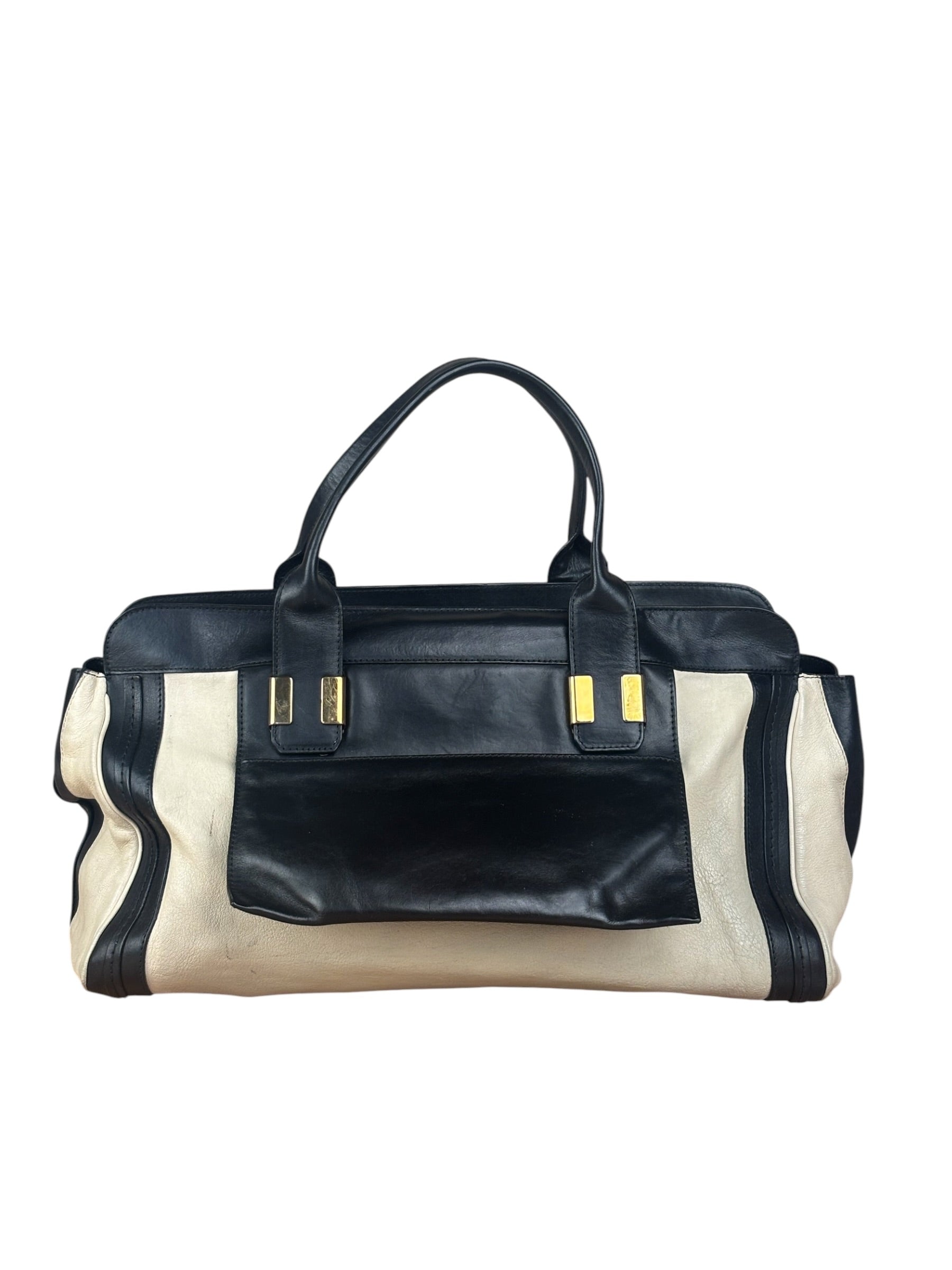 Chloe Beige/Black Leather Alice Satchel/Tote Bag