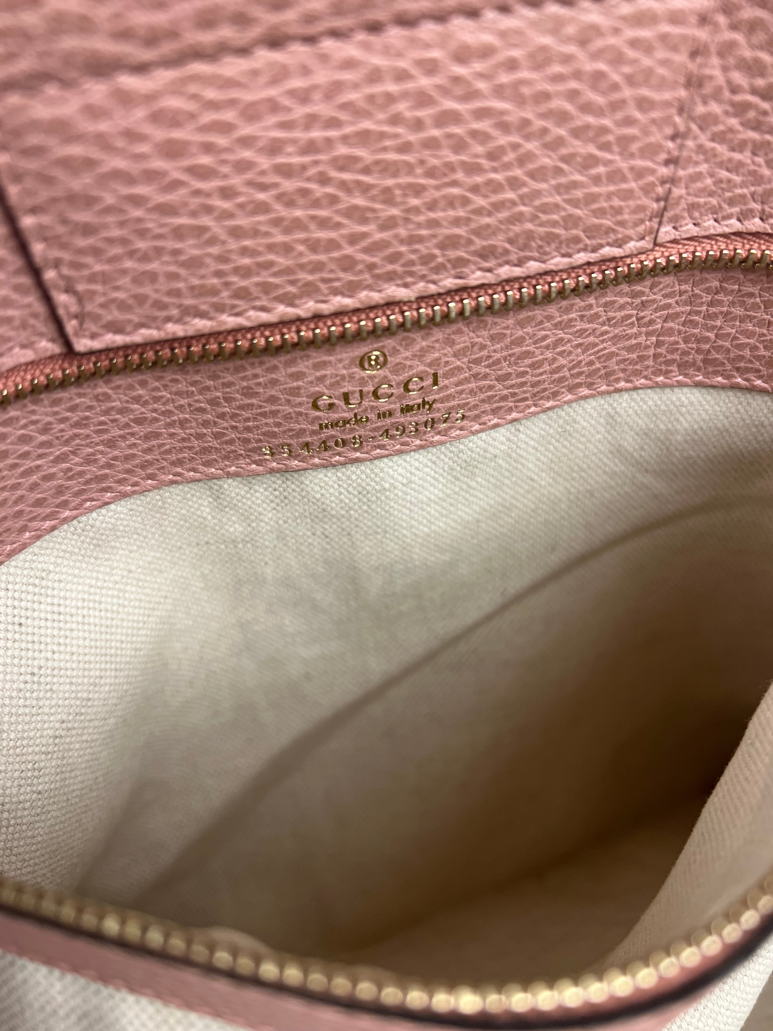 Gucci Pebbled Leather Swing Tote Pink