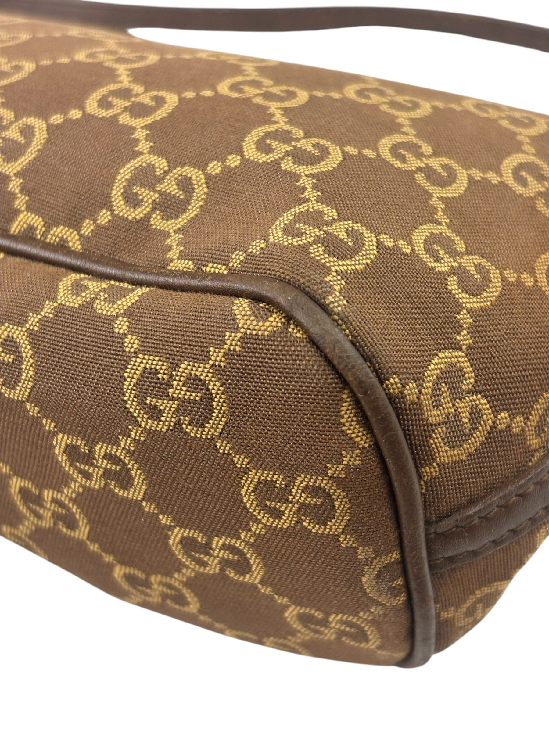 Gucci Brown Leather Trim GG Boat Pochette