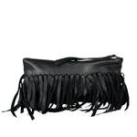 Bottega Veneta Black Leather Intercciato Woven Fringe Wristlet