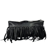 Bottega Veneta Black Leather Intercciato Woven Fringe Wristlet