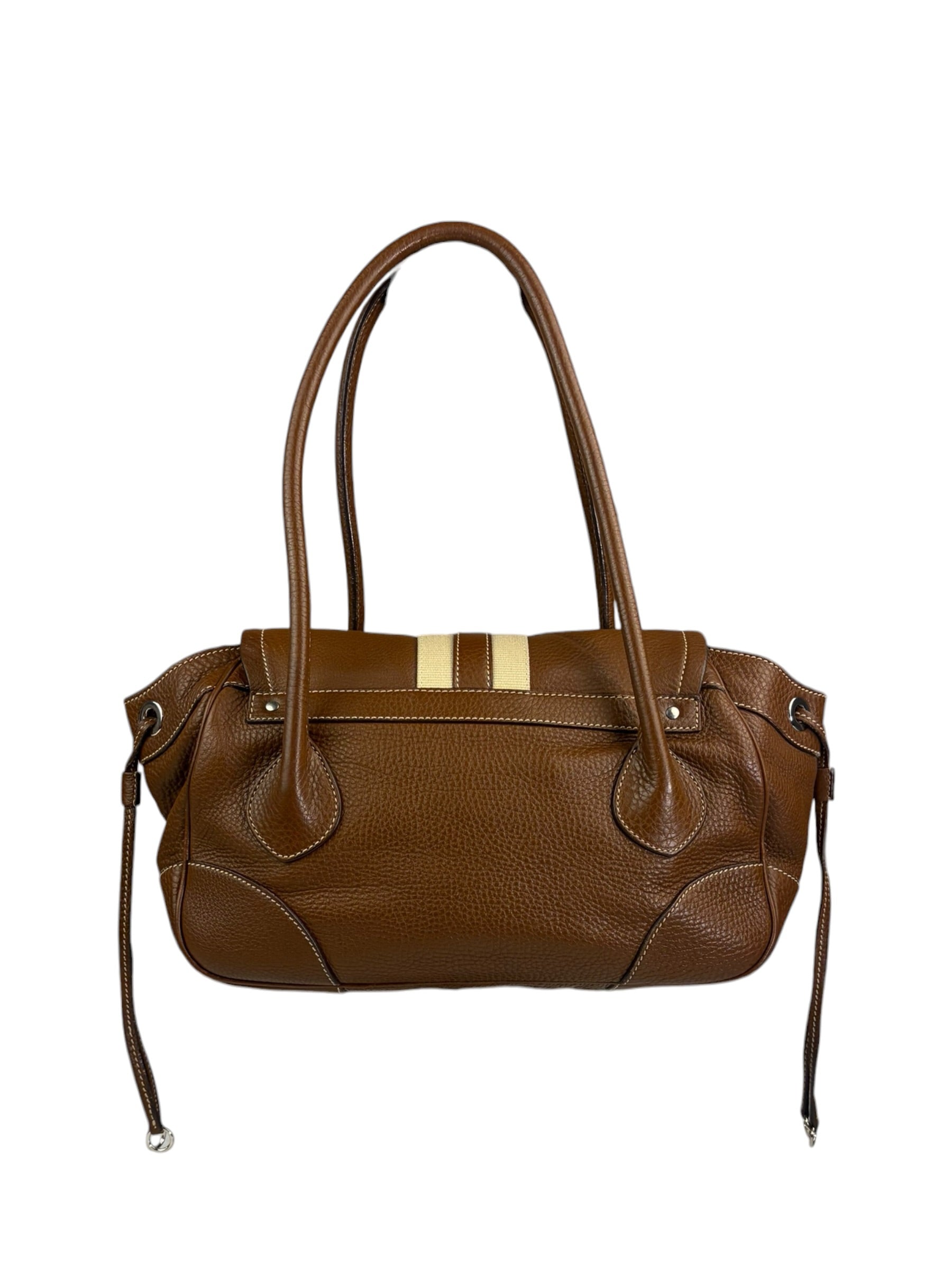 Prada Lizard Pushlock Flap Brown Vitello Daino Shoulder Bag