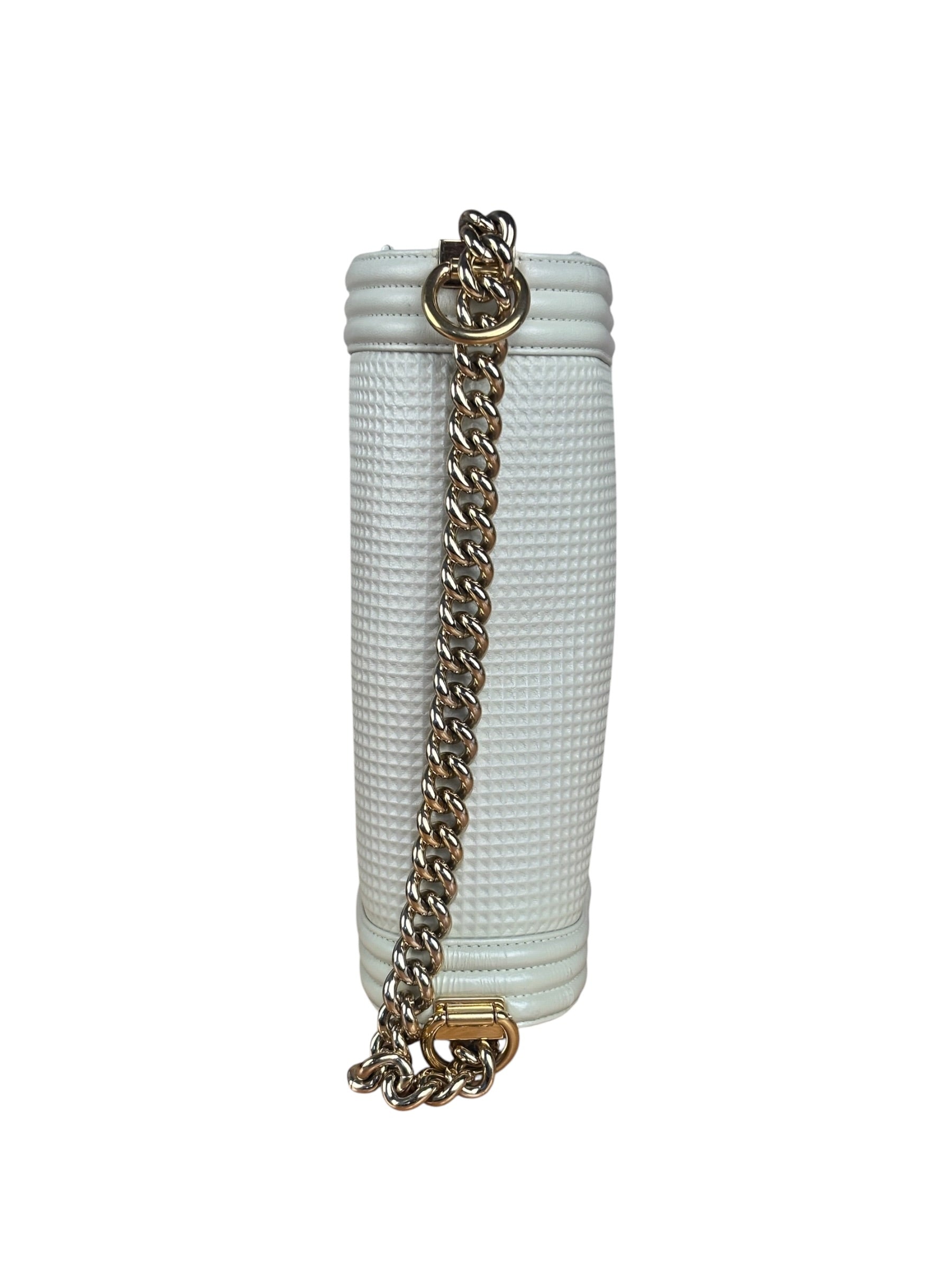 Chanel White Leather Cube Boy Bag 2014