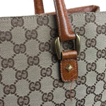Gucci GG Brown Leather Trim Canvas Monogram Tote Bag