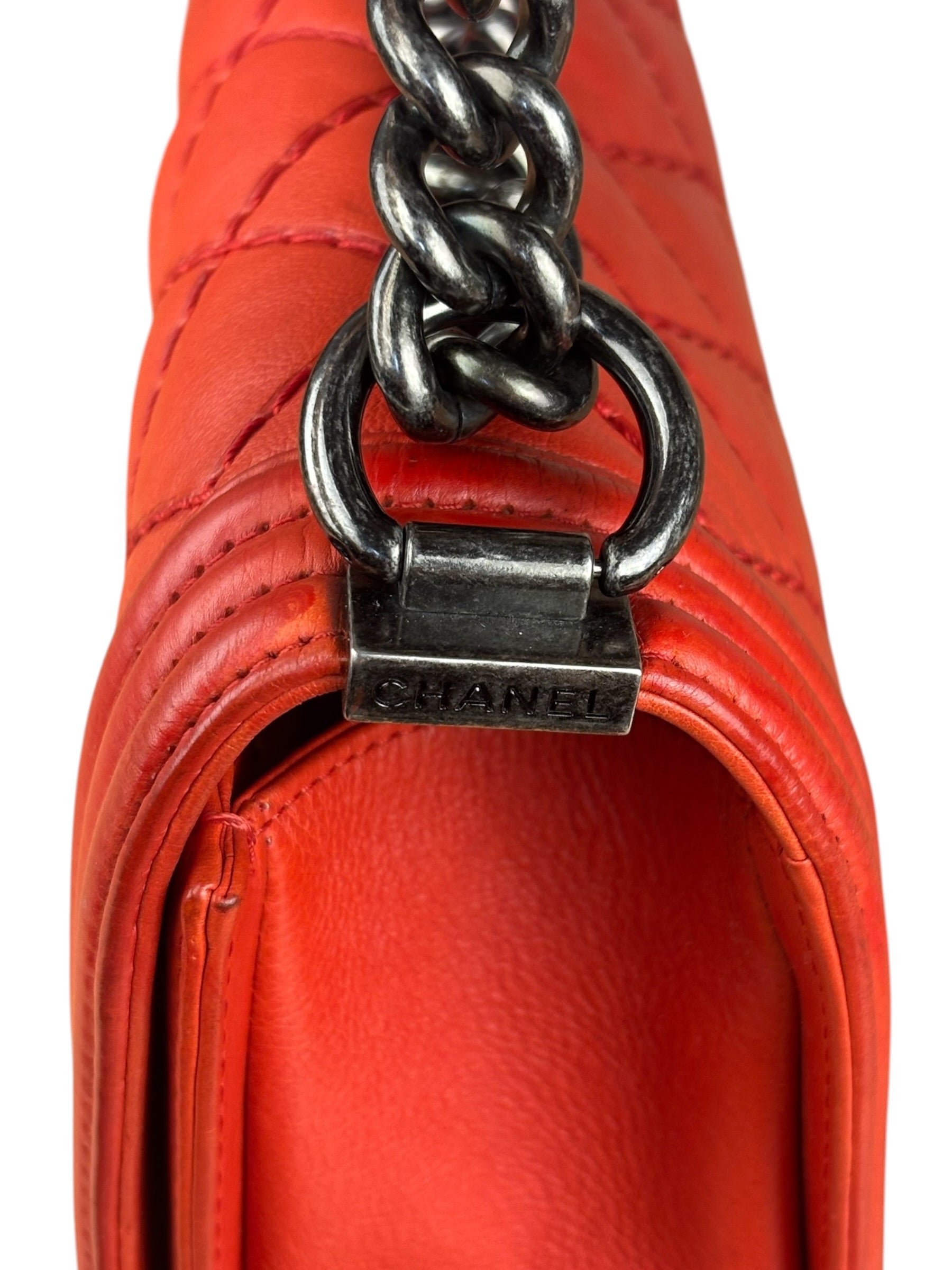 Chanel Red Quilted Double Stitch Boy Bag 2014