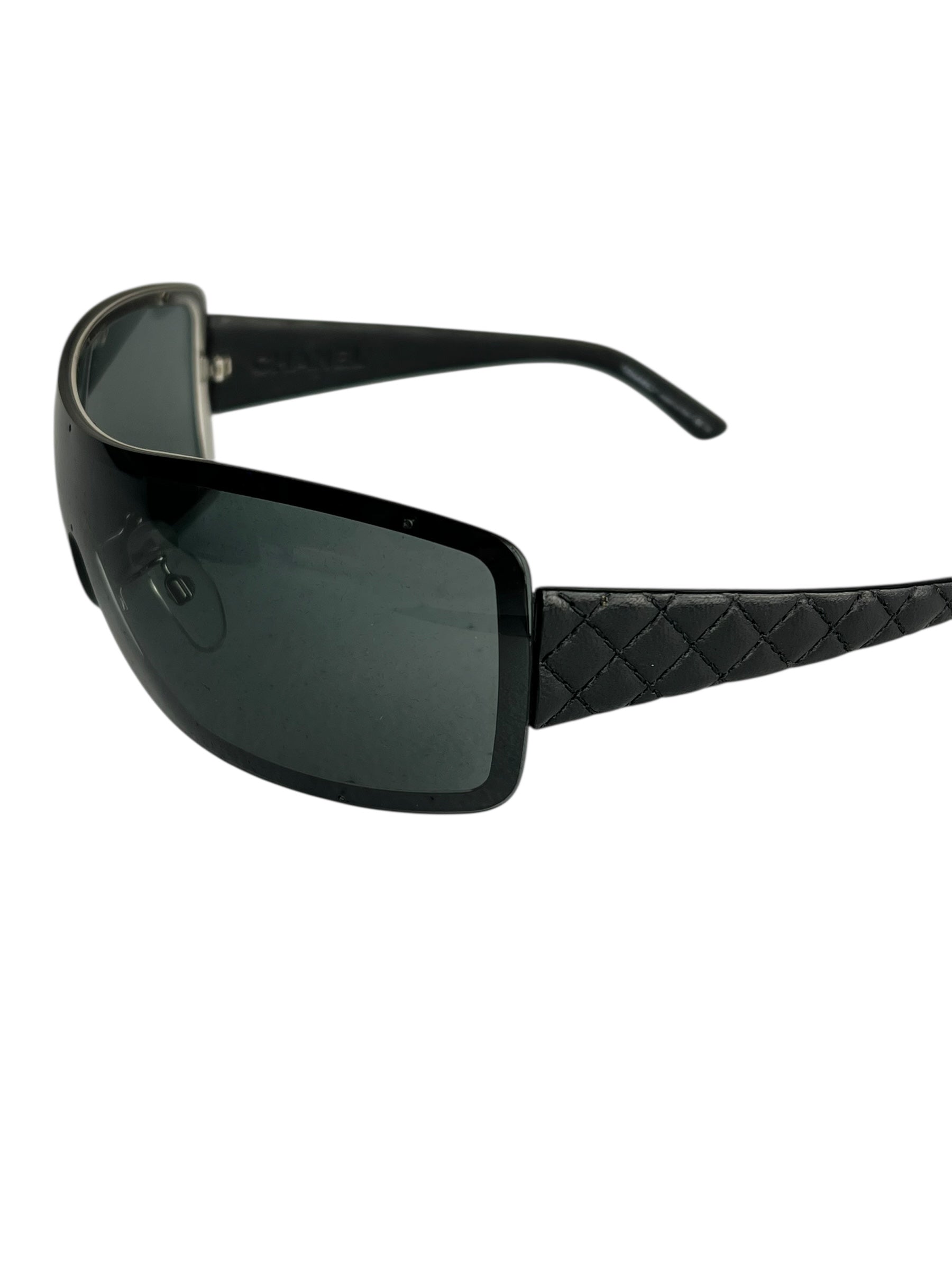 Chanel Black Quilted Y2K Wide Frame Sunglasses