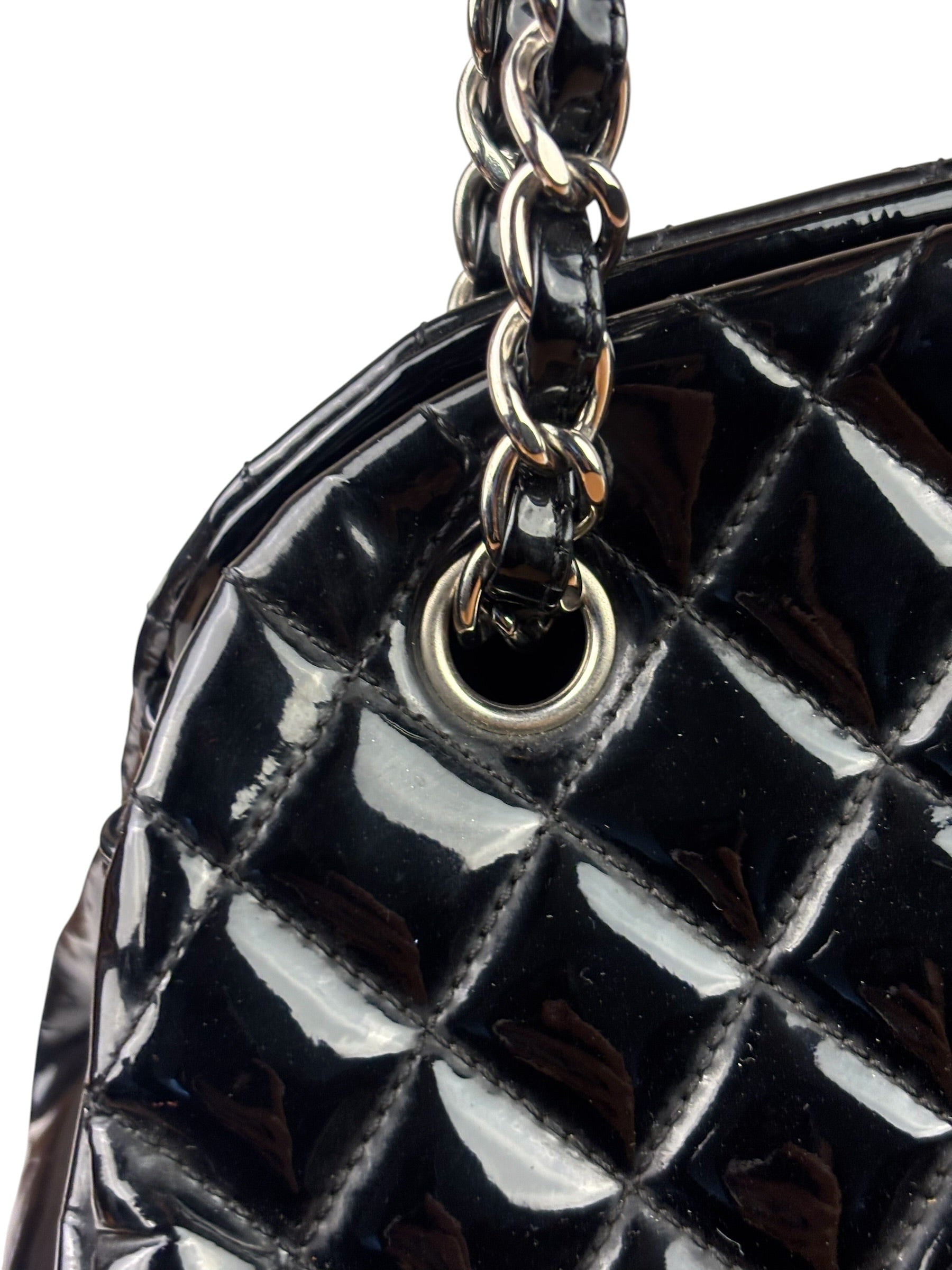 Chanel Black Patent Quilted Leather Just Mademoiselle Bowling Bag 2012