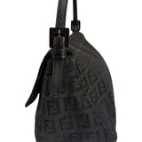 Fendi Black Leather Trim Zucca Baguette