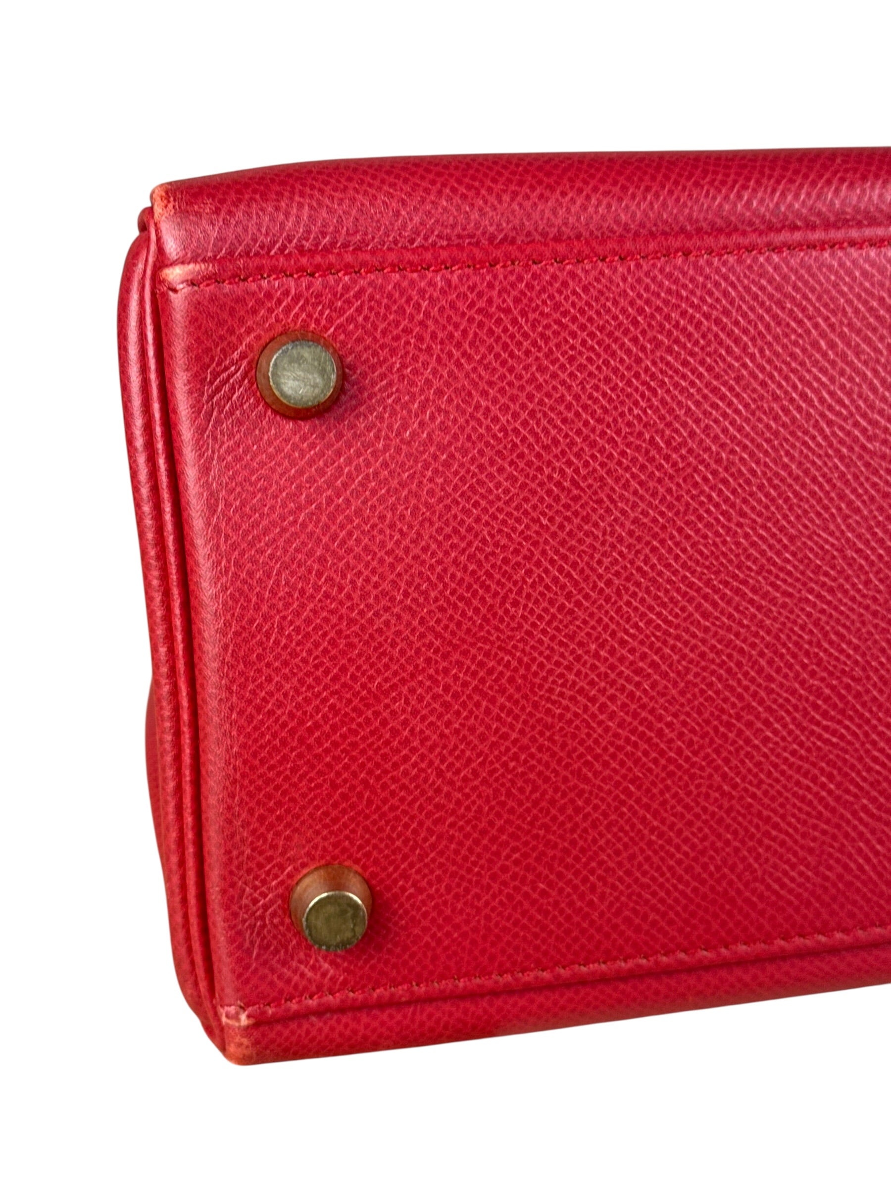 Hermes Kelly 32 Courchevel Rouge Vif Gold Handbag 1997
