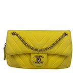 Chanel Yellow Chevron Flap Chain Shoulder Bag 2015