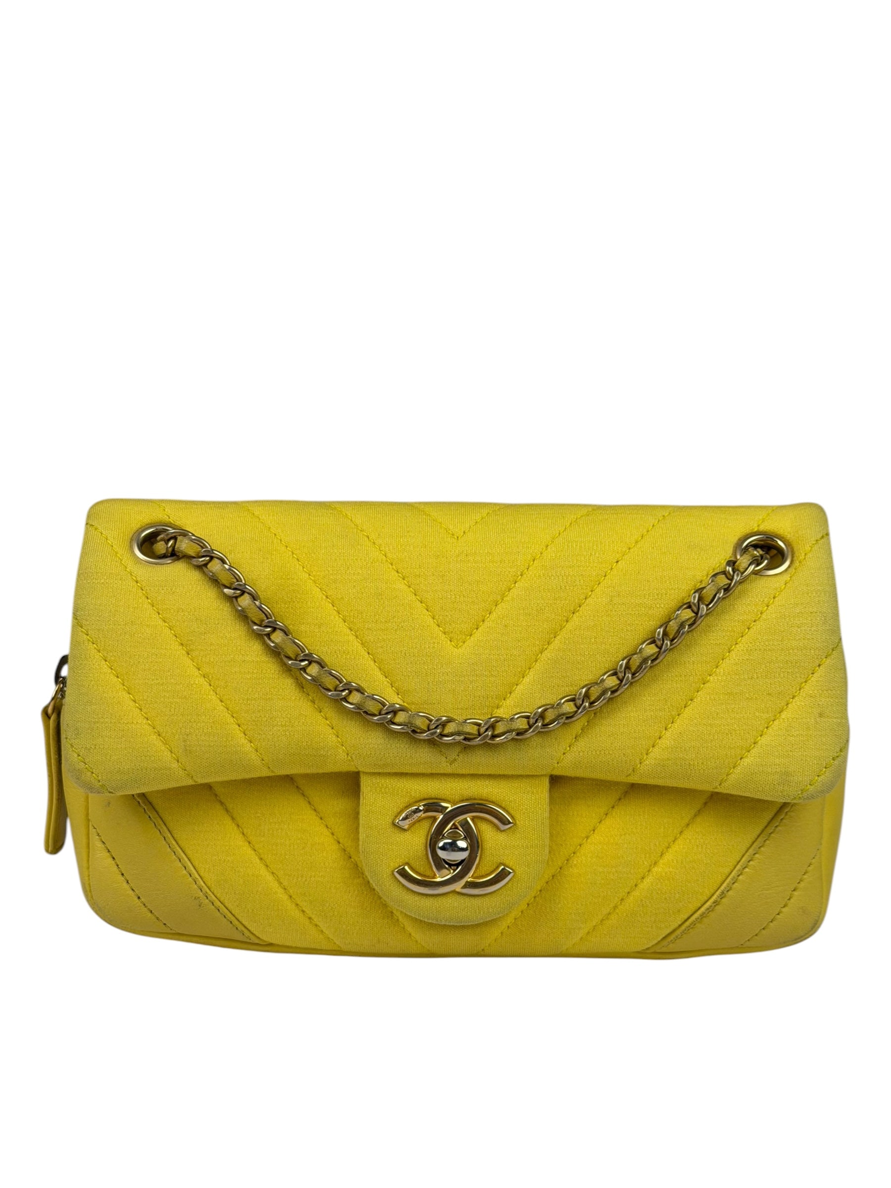 Chanel Yellow Chevron Flap Chain Shoulder Bag 2015