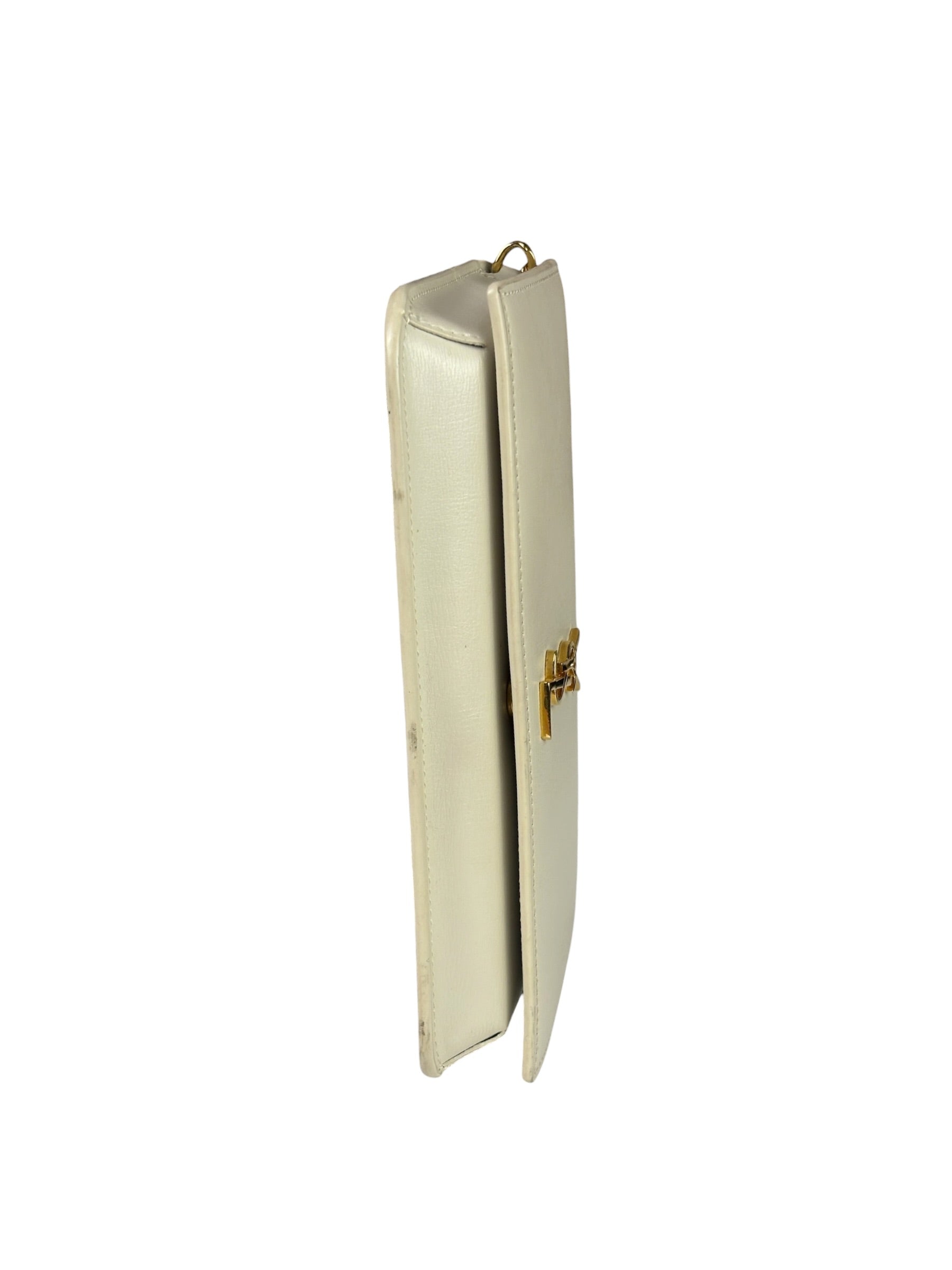 YSL Beige Leather Cassandre Flap Phone Holder
