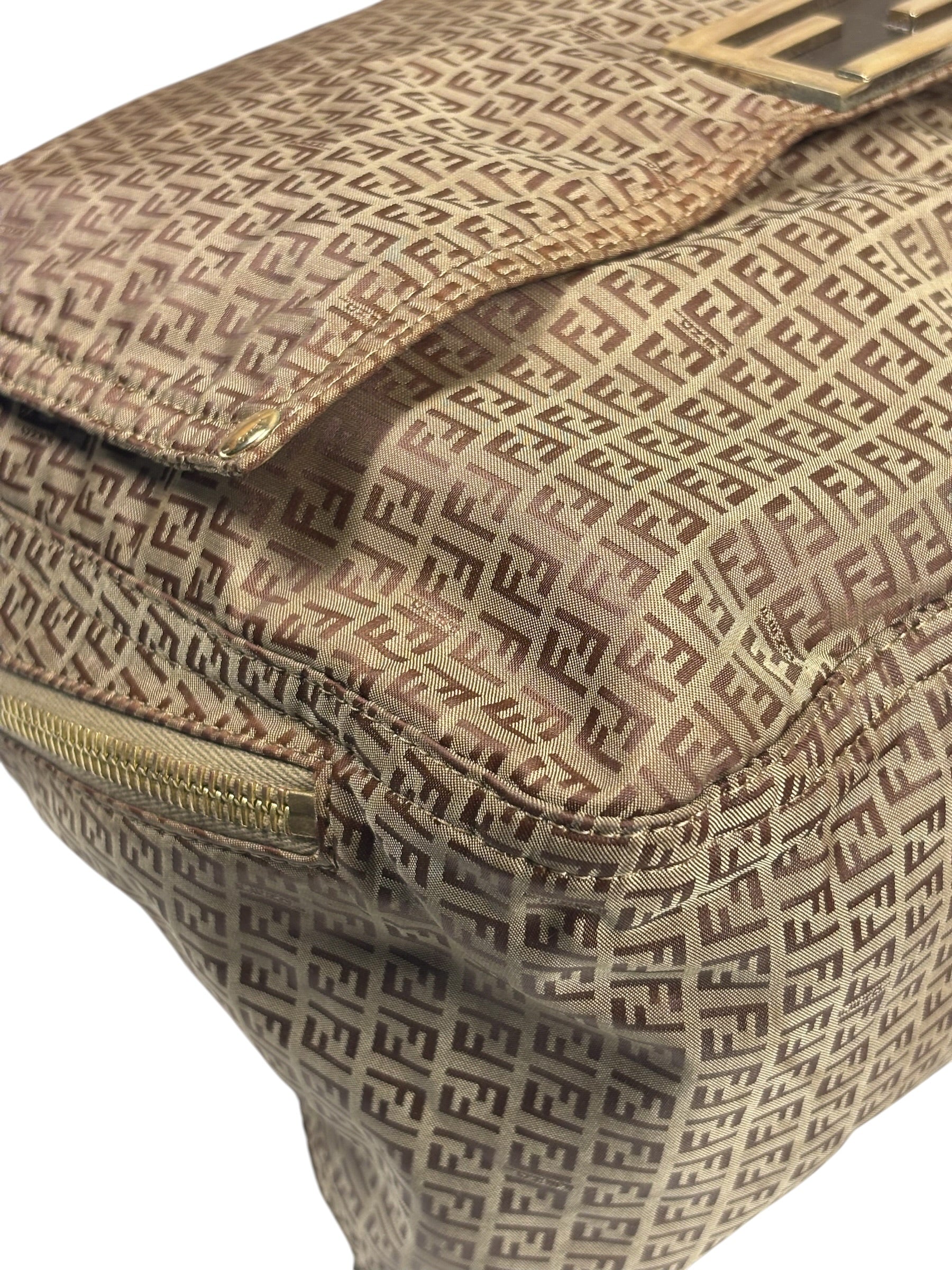 Fendi Brown Leather Trim Zucca Mamma Forever Baguette