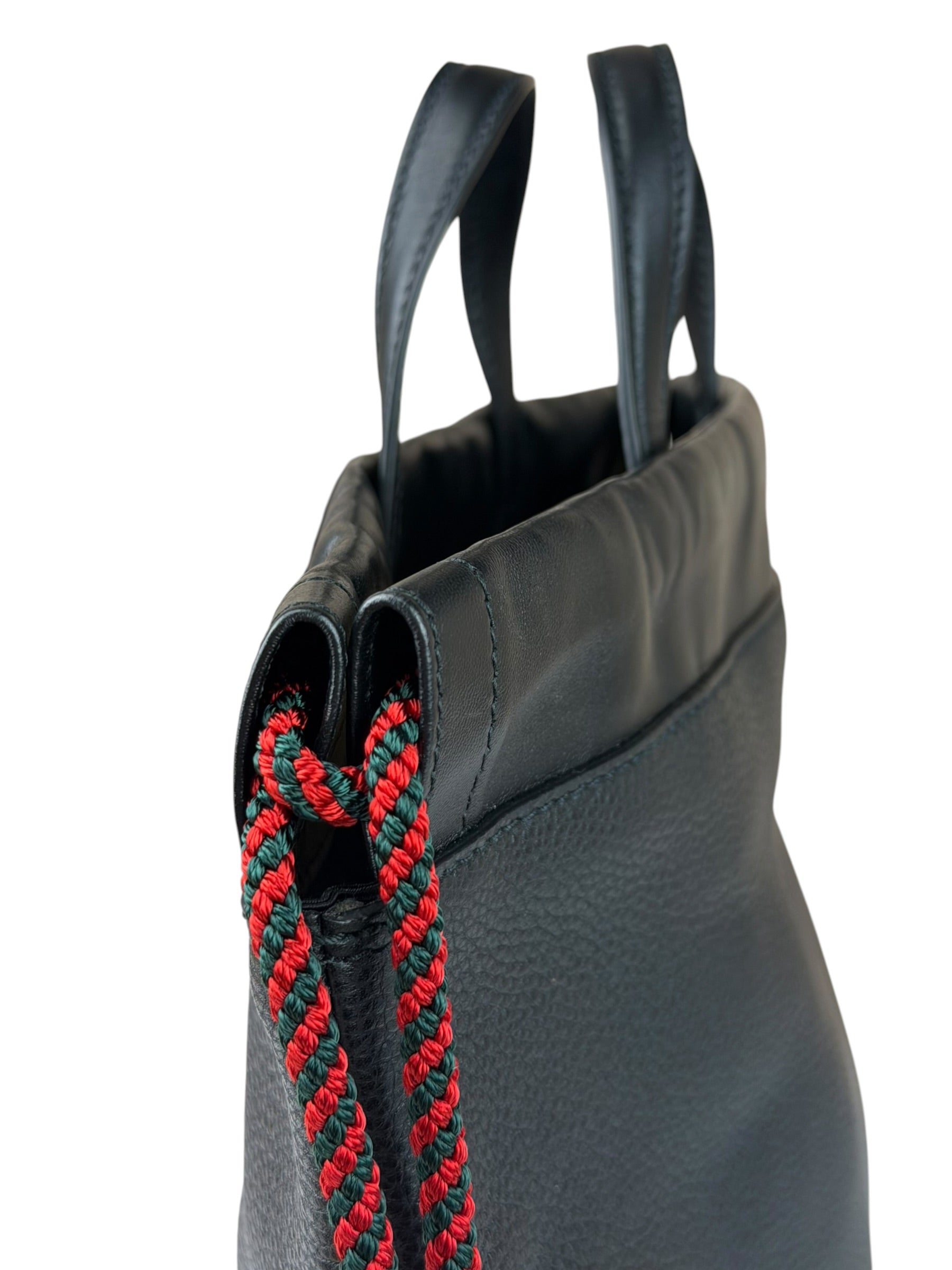 Gucci Black Leather Drawstring Backpack