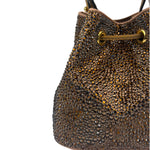 Versace La Medusa Brown Satin Crystal Embellished Mini Bucket Bag