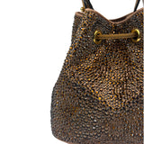 Versace La Medusa Brown Satin Crystal Embellished Mini Bucket Bag