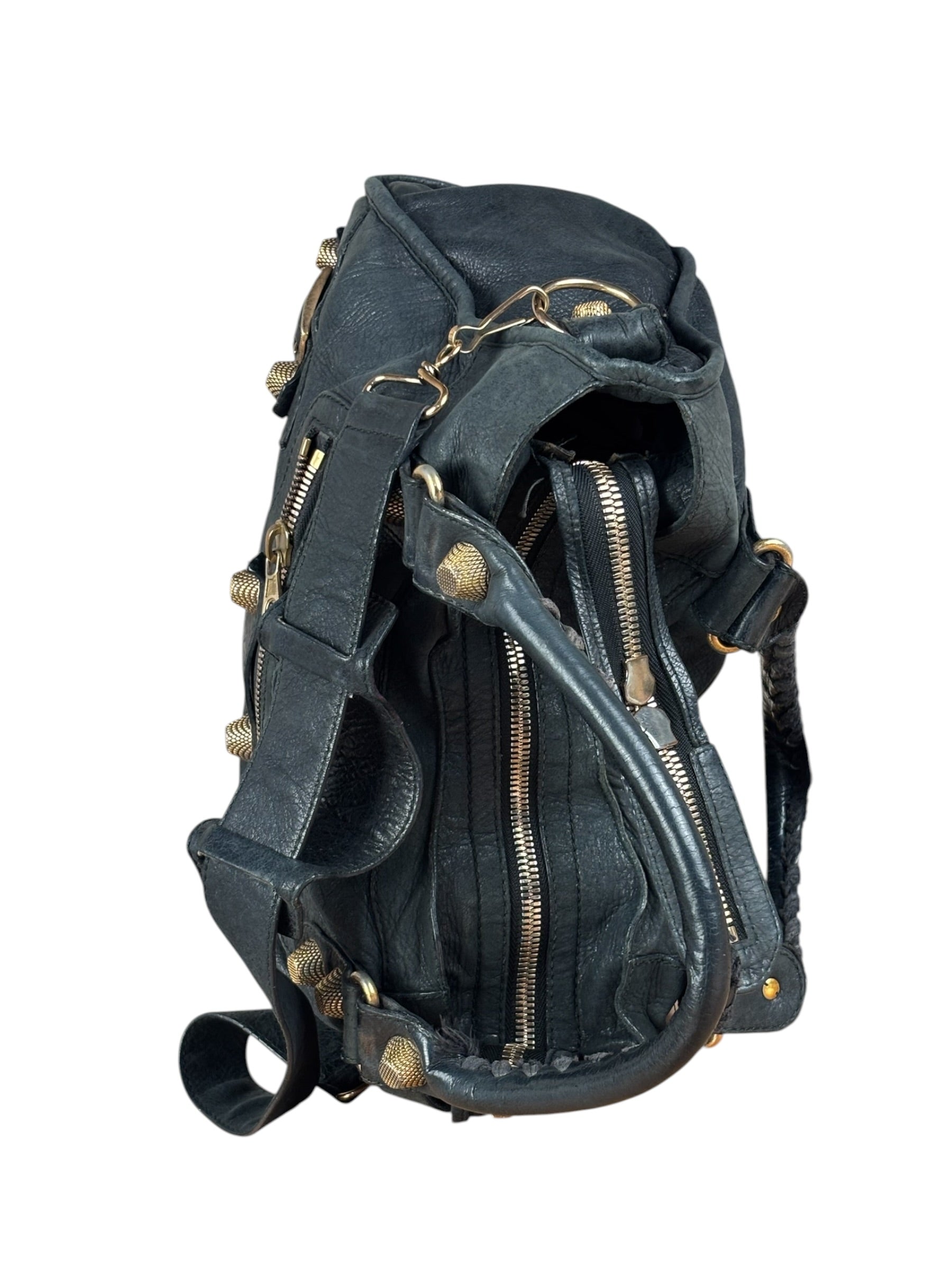 Balenciaga Black Leather Giant Gold City Two-Way Bag 21