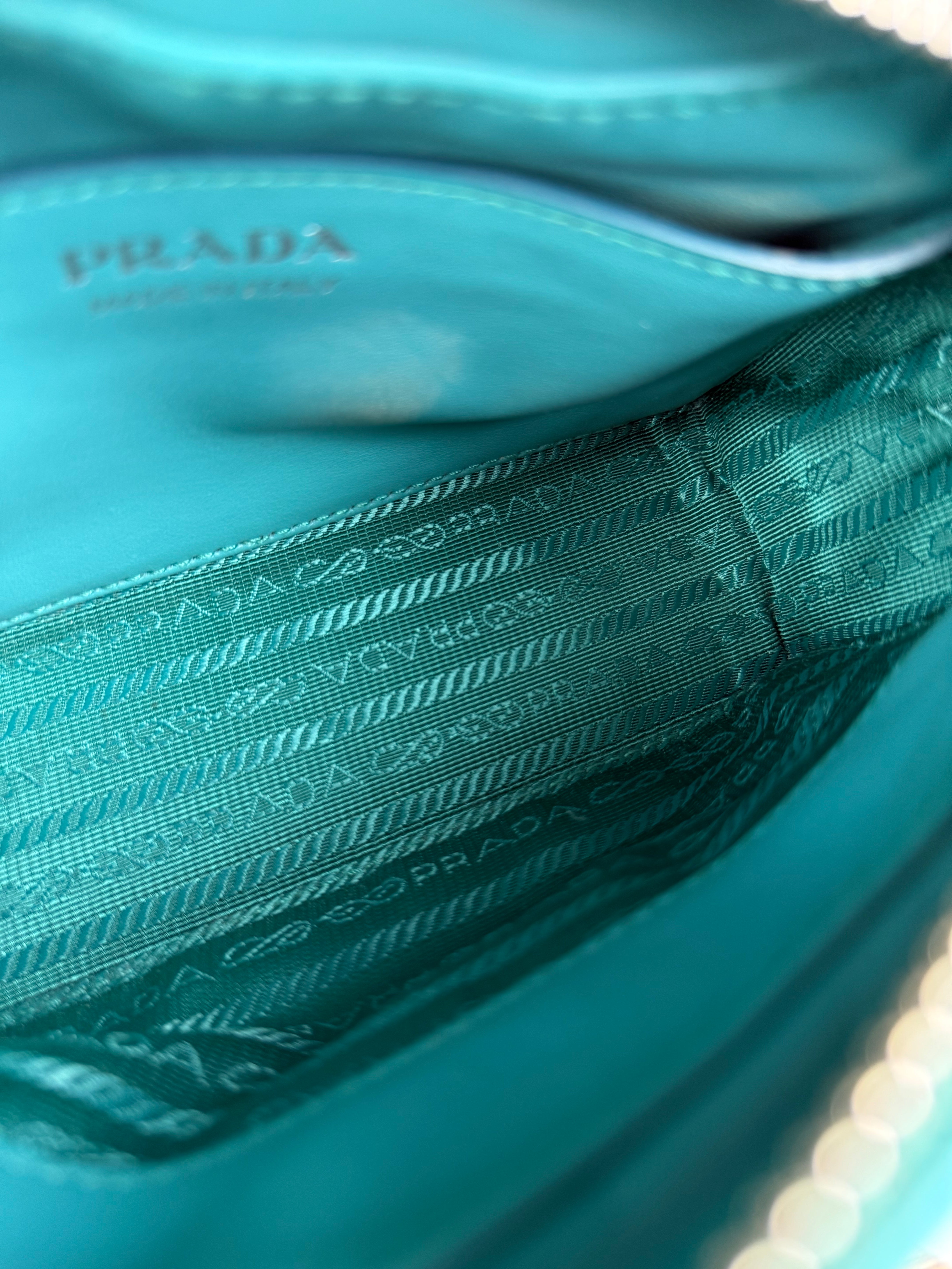 Prada Teal Diagramme Leather Chain Crossbody