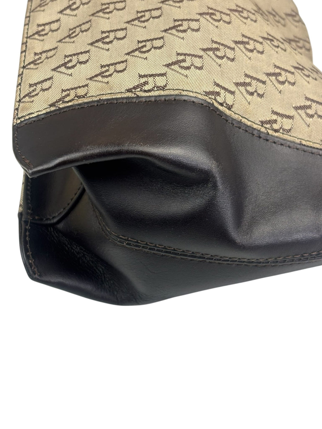 Bottega Veneta Brown/Beige Leather Trim Monogram Shoulder Bag