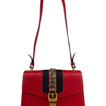 Gucci Red Leather Sylvie Buckle Shoulder Bag