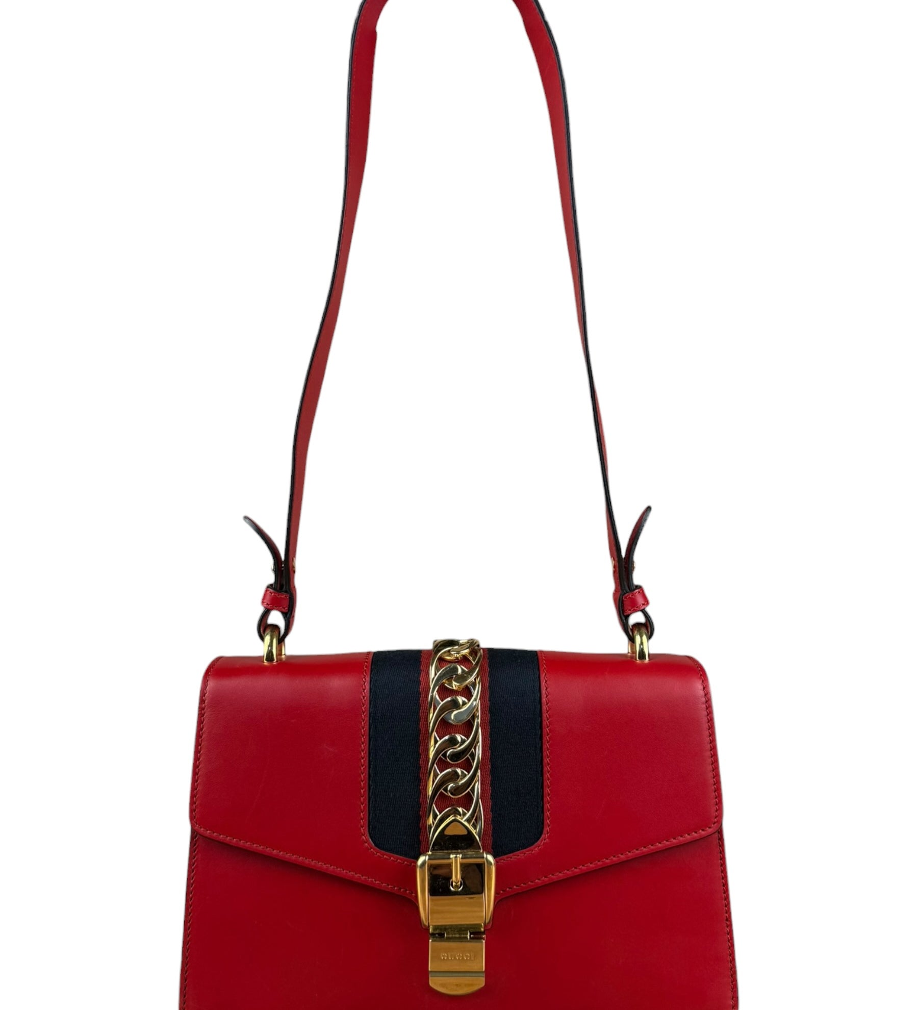 Gucci Red Leather Sylvie Buckle Shoulder Bag