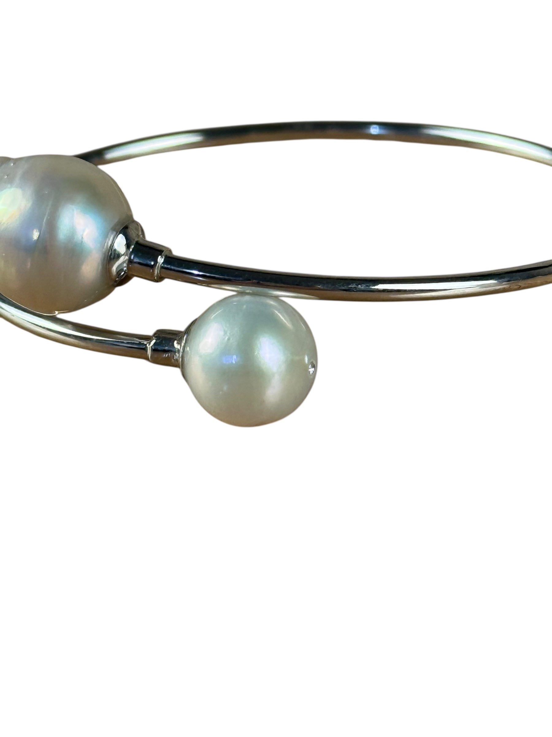 Silver-Toned Real Pearl Wrap Bangle Bracelet